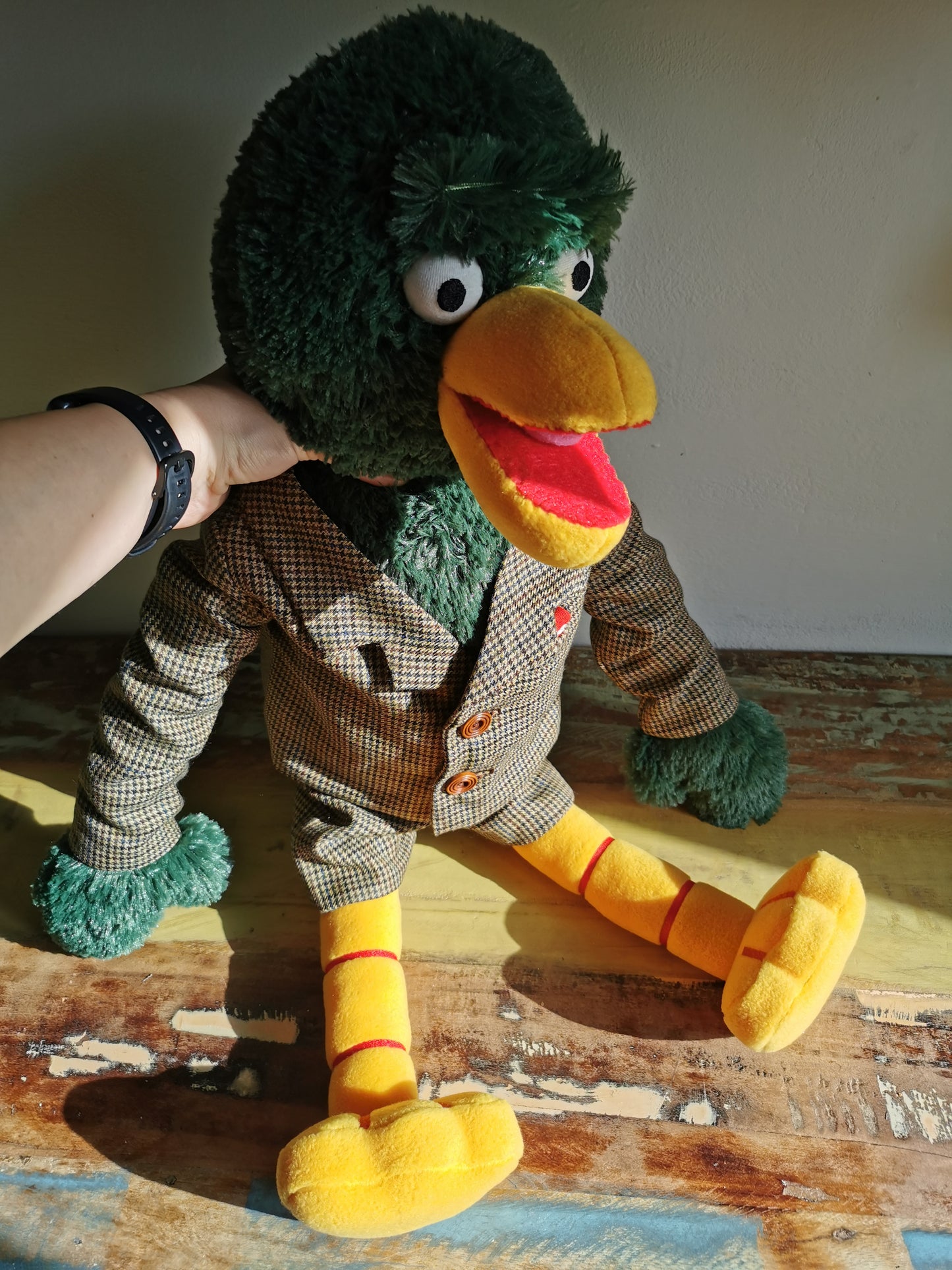 David Duck, Don't Hug Me I'm Scared replica collector's plush, Custom green duck plush inspired by DHMIS, David duck in suit 50 cm