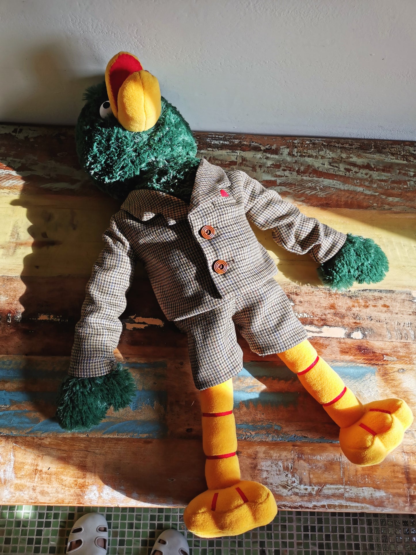 David Duck, Don't Hug Me I'm Scared replica collector's plush, Custom green duck plush inspired by DHMIS, David duck in suit 50 cm