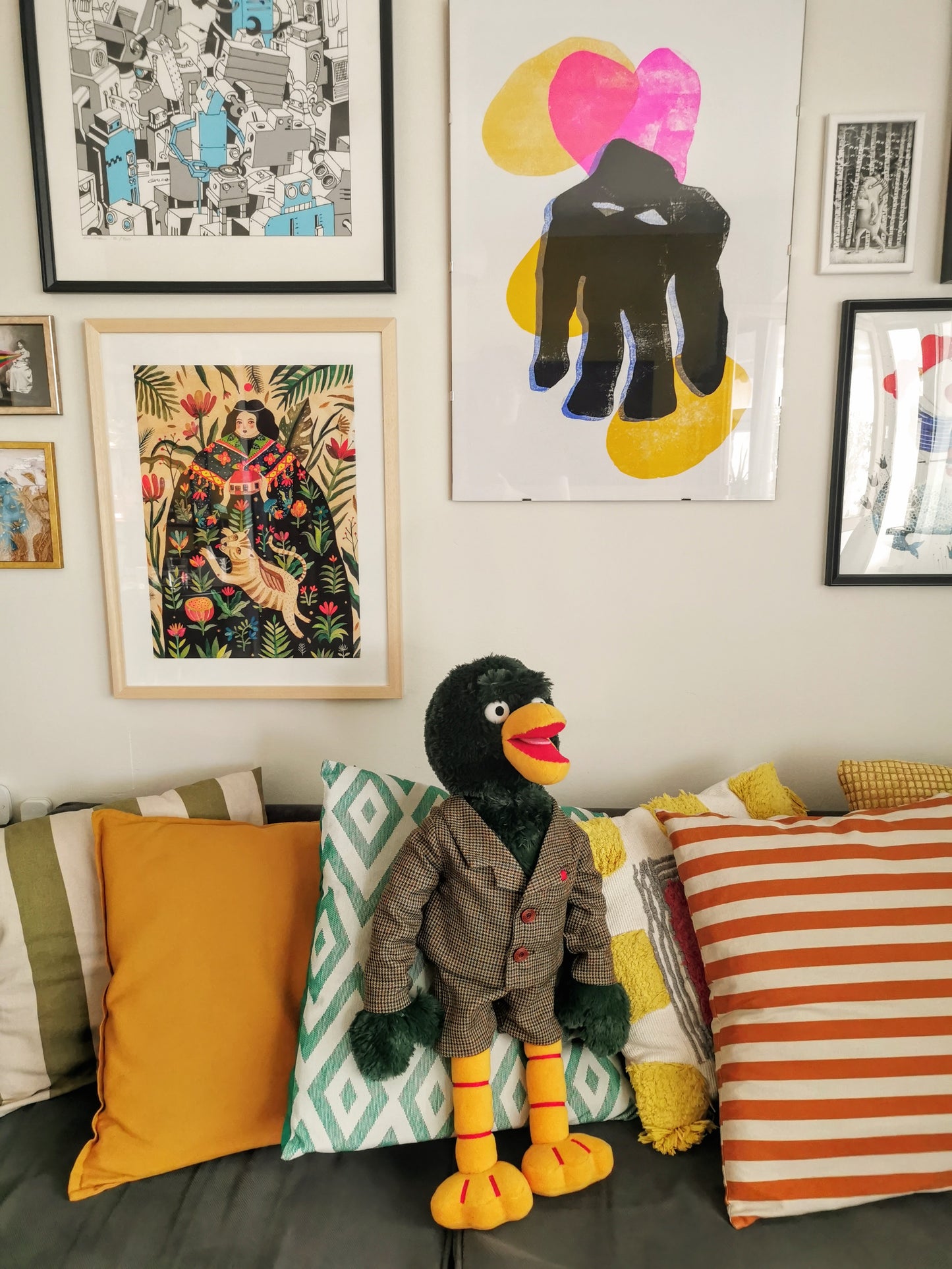 David Duck, Don't Hug Me I'm Scared replica collector's plush, Custom green duck plush inspired by DHMIS, David duck in suit 50 cm
