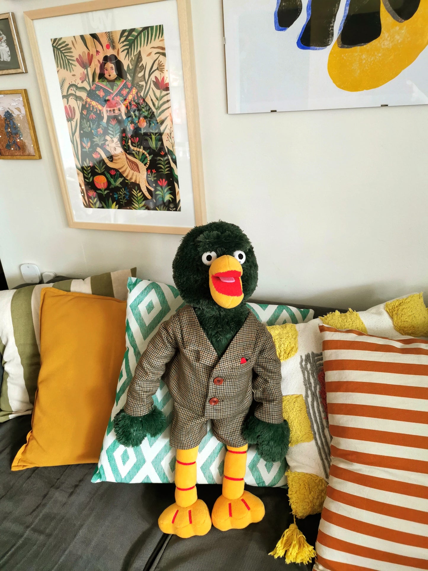 David Duck, Don't Hug Me I'm Scared replica collector's plush, Custom green duck plush inspired by DHMIS, David duck in suit 50 cm