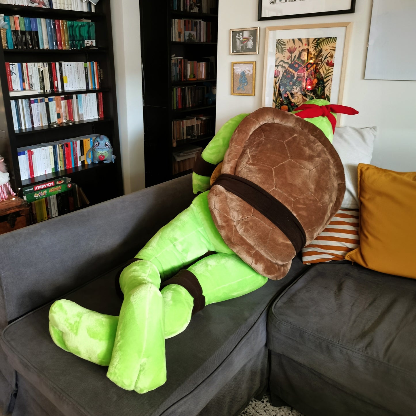 Giant Raffaello Plush, 165 cm tall snuggle buddy, Raffaello Ninja Turtle replica plush inspired by Teenage Mutant Ninja Turtles