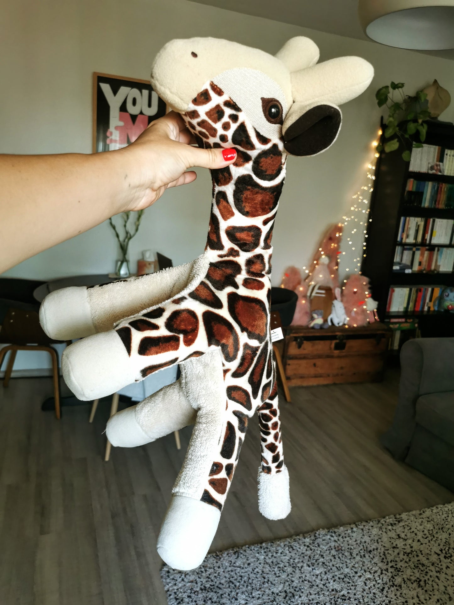 Custom plush baby giraffe, Giffy, soft and light weight stuffed animal with weighted beads, 50/40 cm