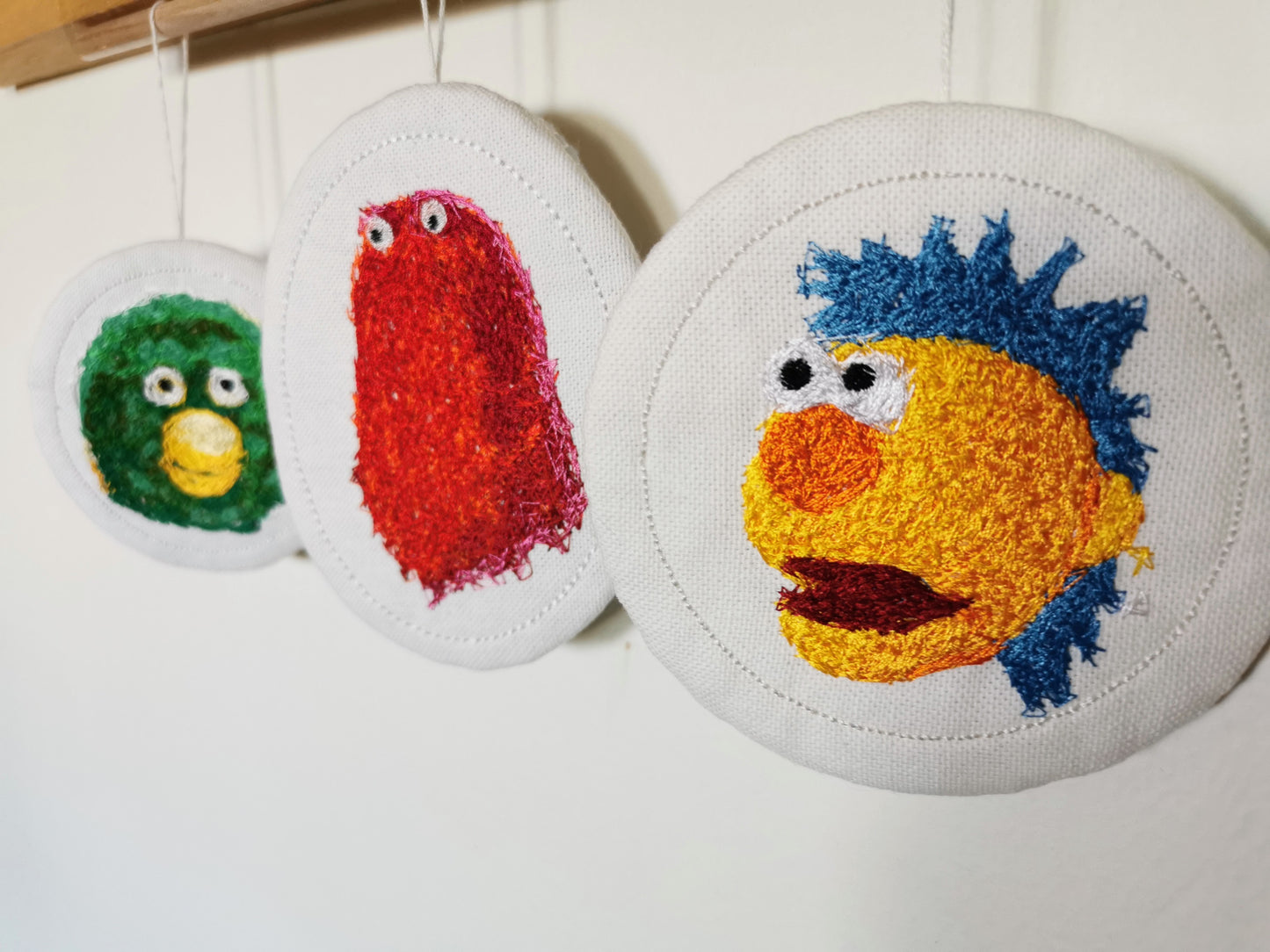 DHMIS Embroidered Wall Art - Set of 3 Miniature Character portraits, Embroidered Decor, 10/12 cm