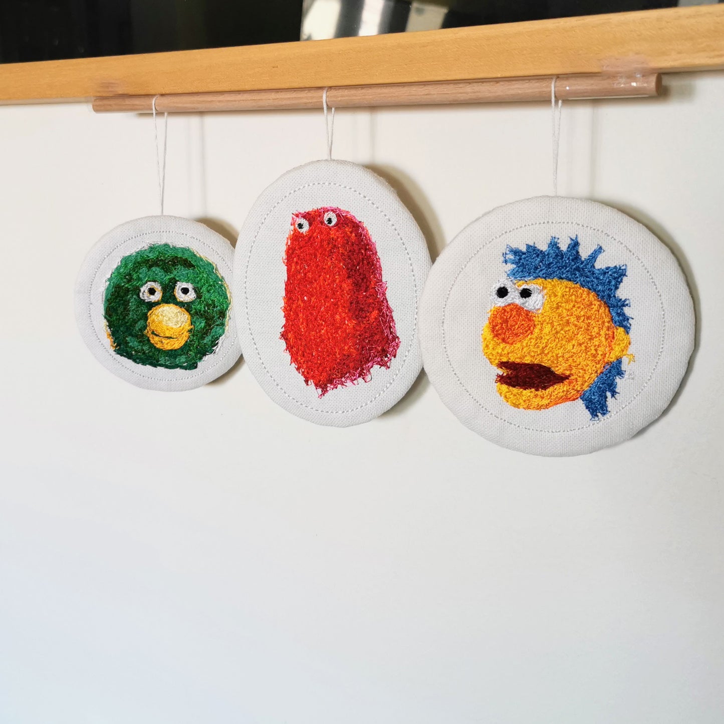 DHMIS Embroidered Wall Art - Set of 3 Miniature Character portraits, Embroidered Decor, 10/12 cm