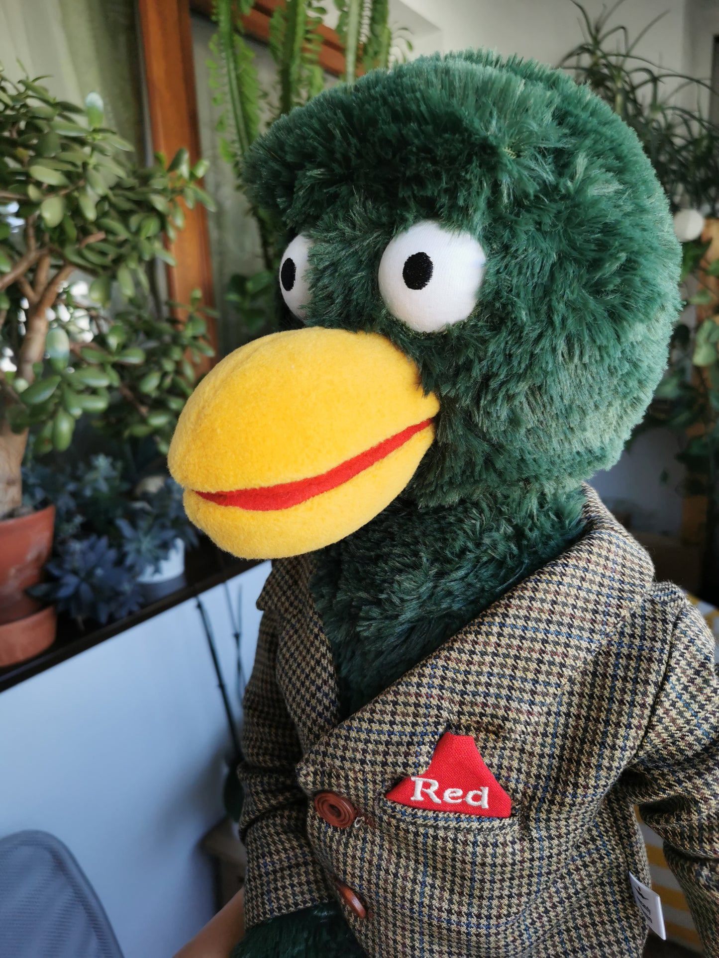 David Duck, Don't Hug Me I'm Scared replica collector's plush, Custom green duck plush inspired by DHMIS, David duck in suit 50 cm