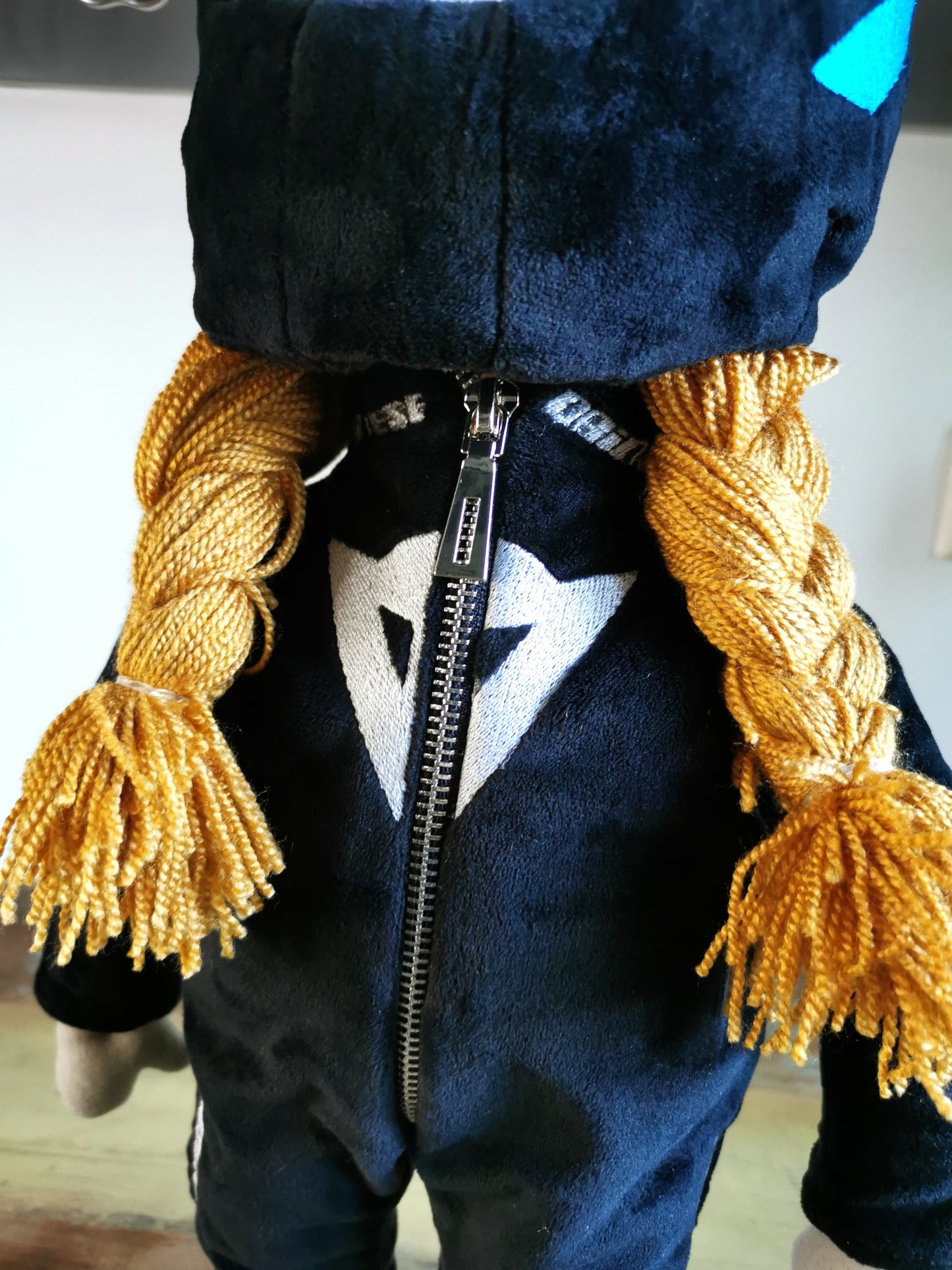 Motorcyclist Portrait Doll based on photos, Mini me soft doll, likeness doll in Motorcycle suit and helmet, 50 cm