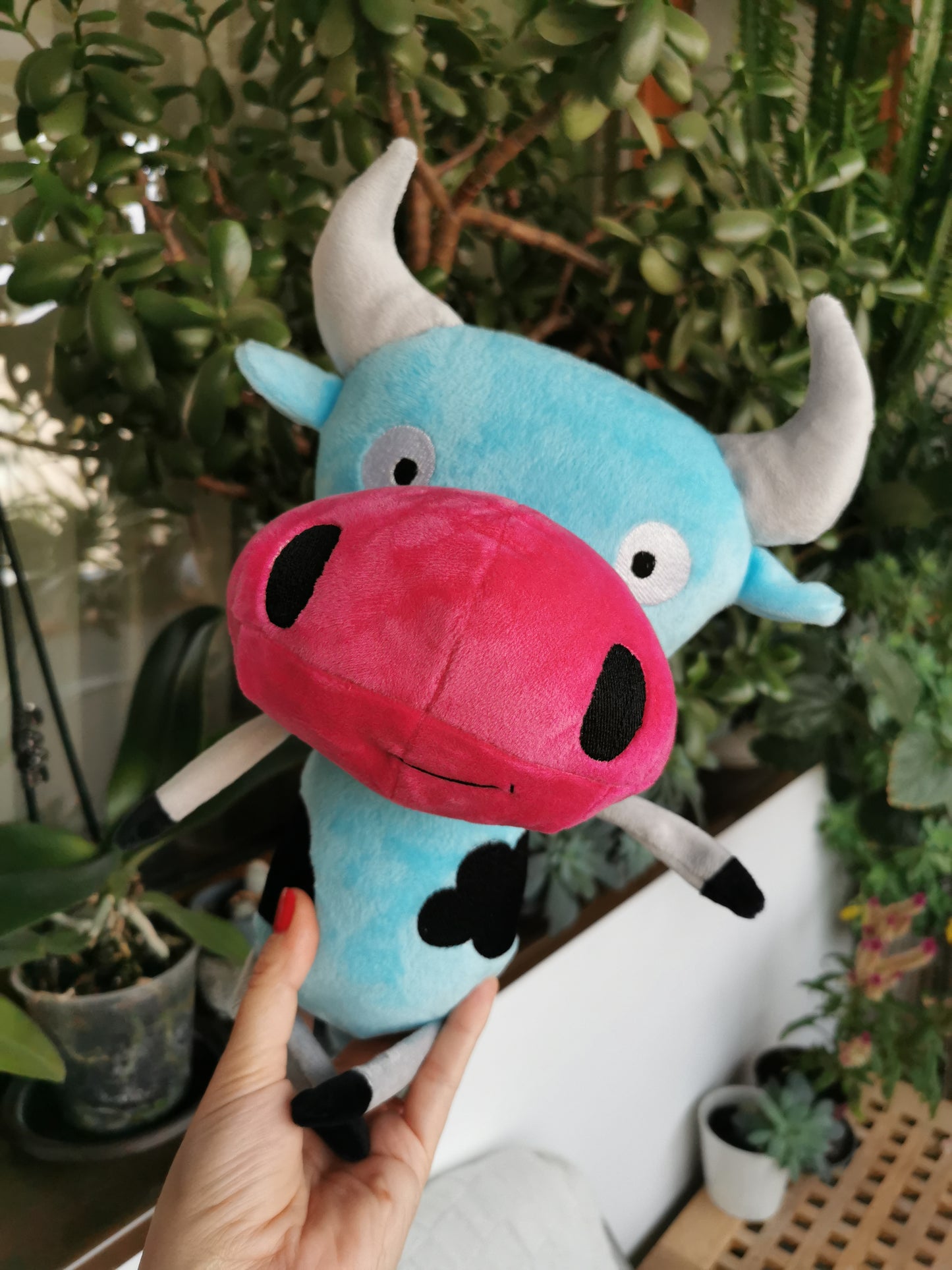 Custom cow plush inspired by Facebook sticker Moohan, 30 cm