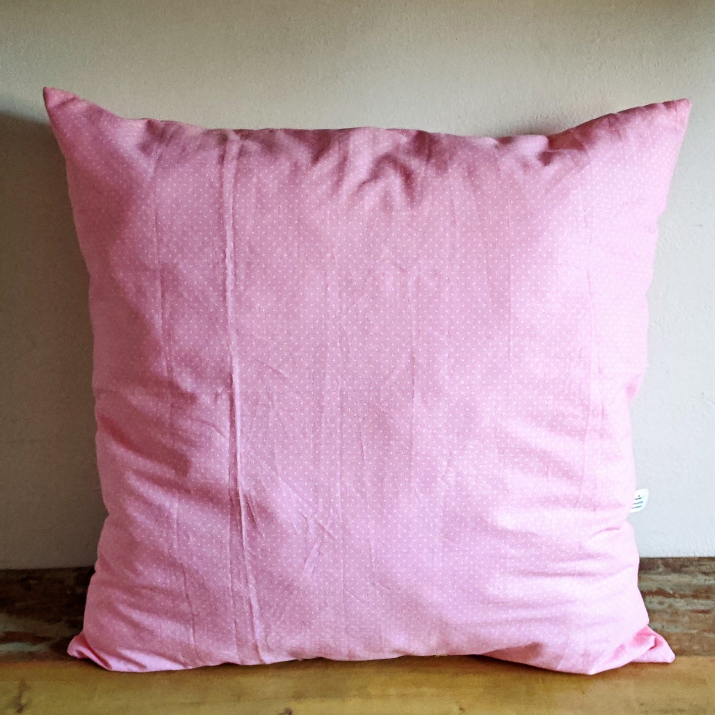 Red poppy Cushion, plush cover with large embroidered flower in red and pink, 50x50cm