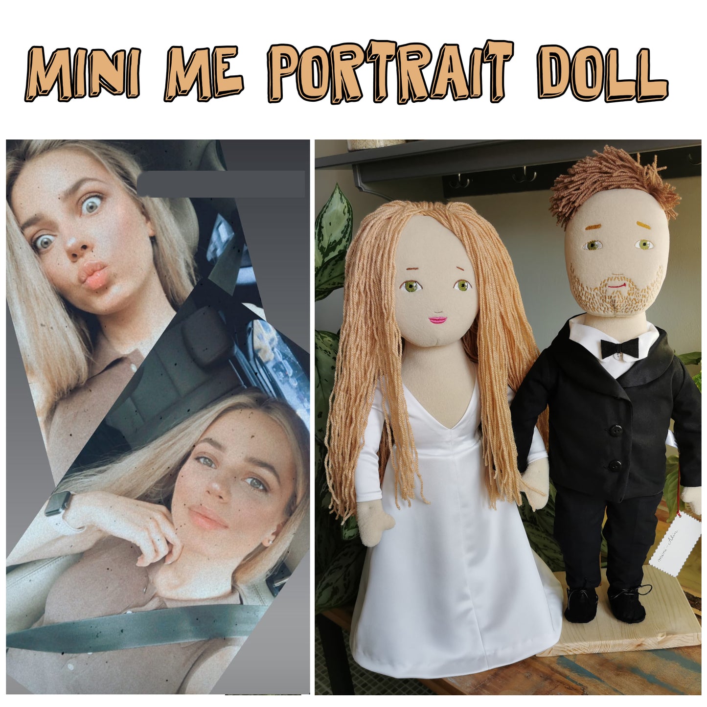 Custom Dolls from Wedding to Plush, 2 dolls of Bride and Groom, replica of wedding day couple photos