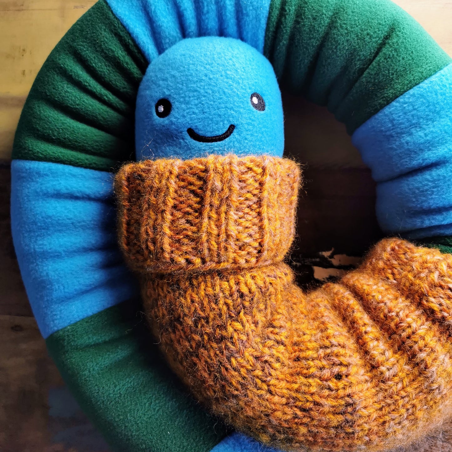 Extra-long Worm Plush with knitted sweater, Blue-Green 200cm, fantasy room decor