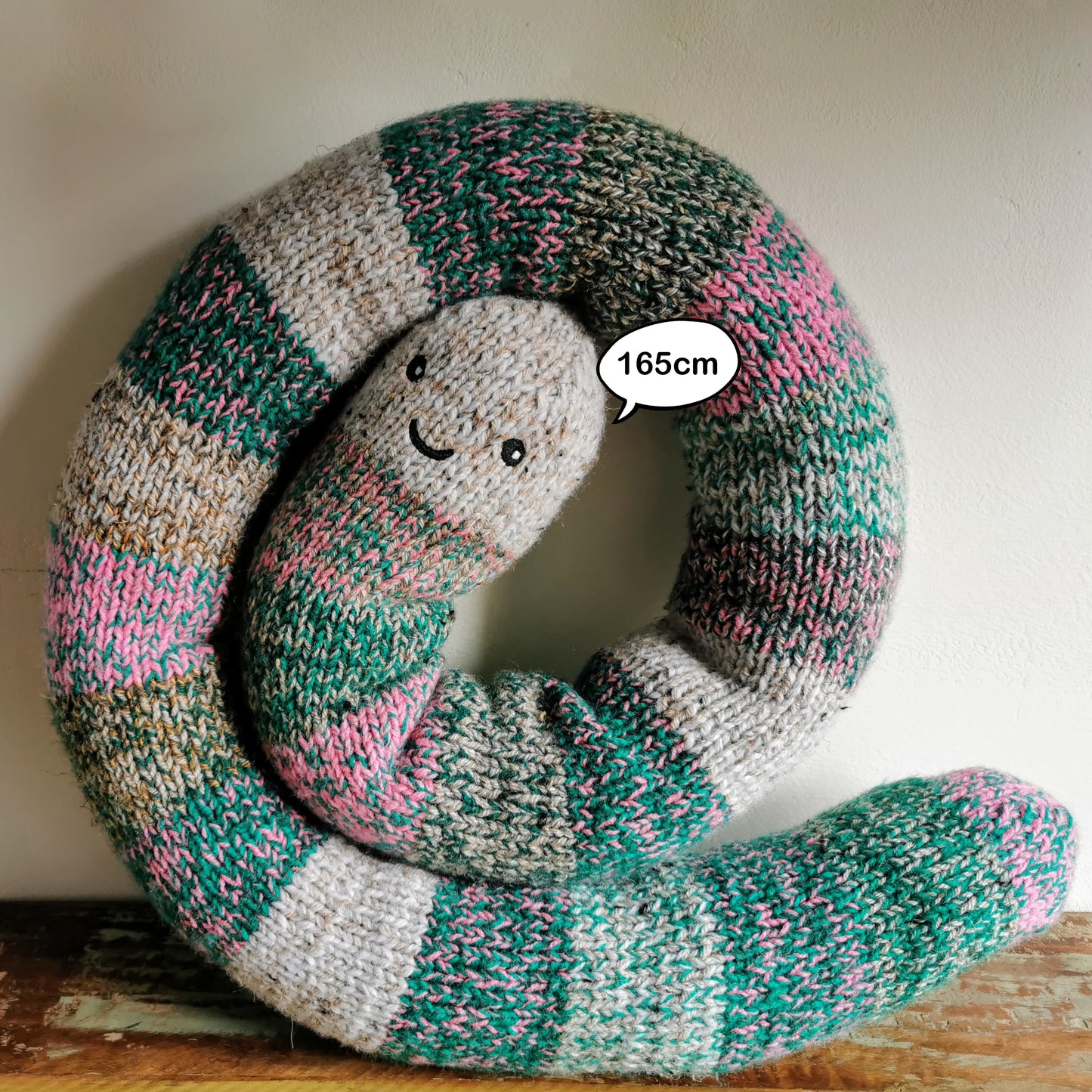 Giant hand knitted worm, chubby fantasy worm, odd giant creature, scrap yarn creature, knitted wool worm, funny odd gift, 165cm