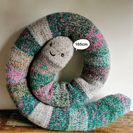 Giant hand knitted worm, chubby fantasy worm, odd giant creature, scrap yarn creature, knitted wool worm, funny odd gift, 165cm