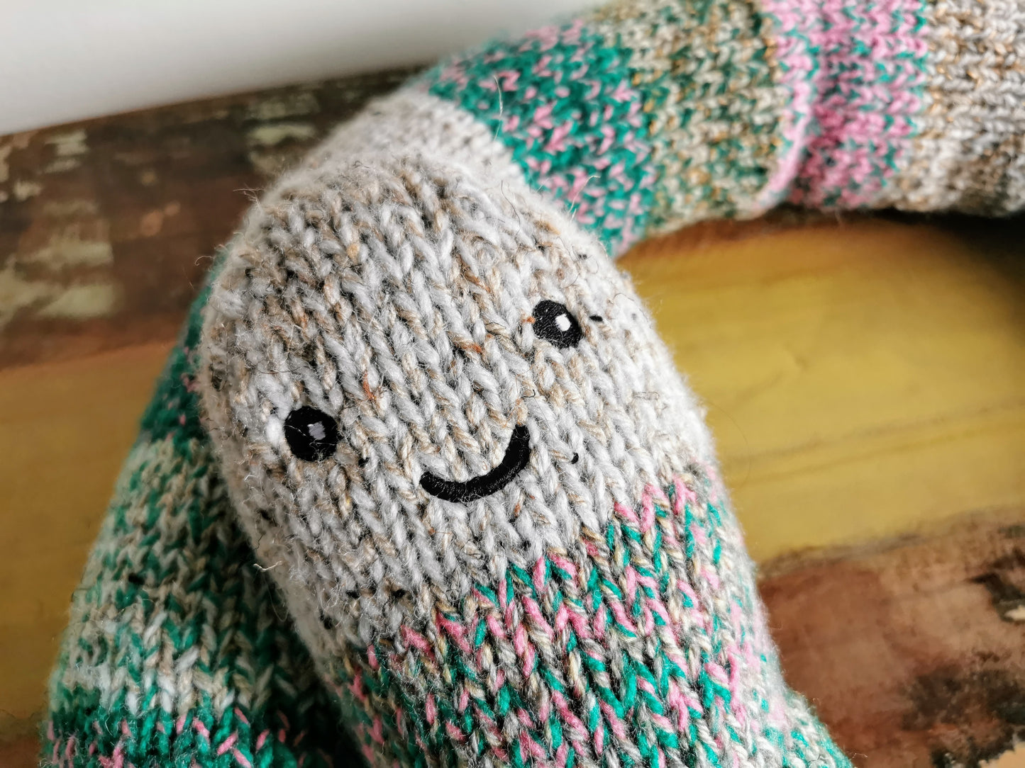 Giant hand knitted worm, chubby fantasy worm, odd giant creature, scrap yarn creature, knitted wool worm, funny odd gift, 165cm