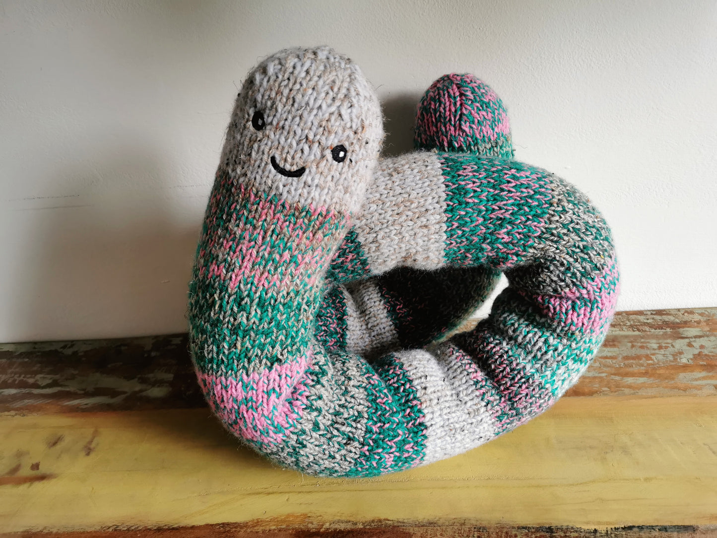 Giant hand knitted worm, chubby fantasy worm, odd giant creature, scrap yarn creature, knitted wool worm, funny odd gift, 165cm