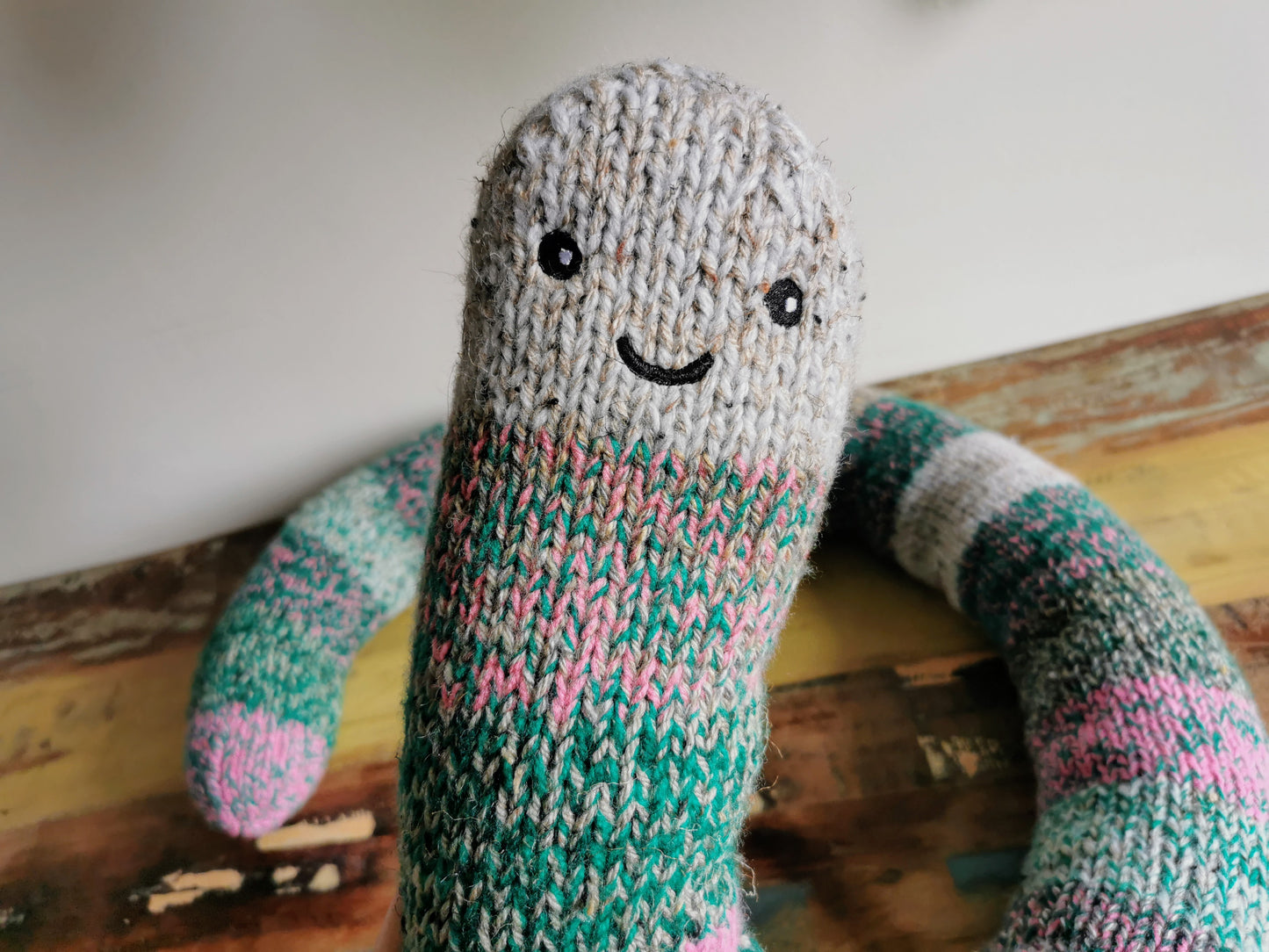 Giant hand knitted worm, chubby fantasy worm, odd giant creature, scrap yarn creature, knitted wool worm, funny odd gift, 165cm