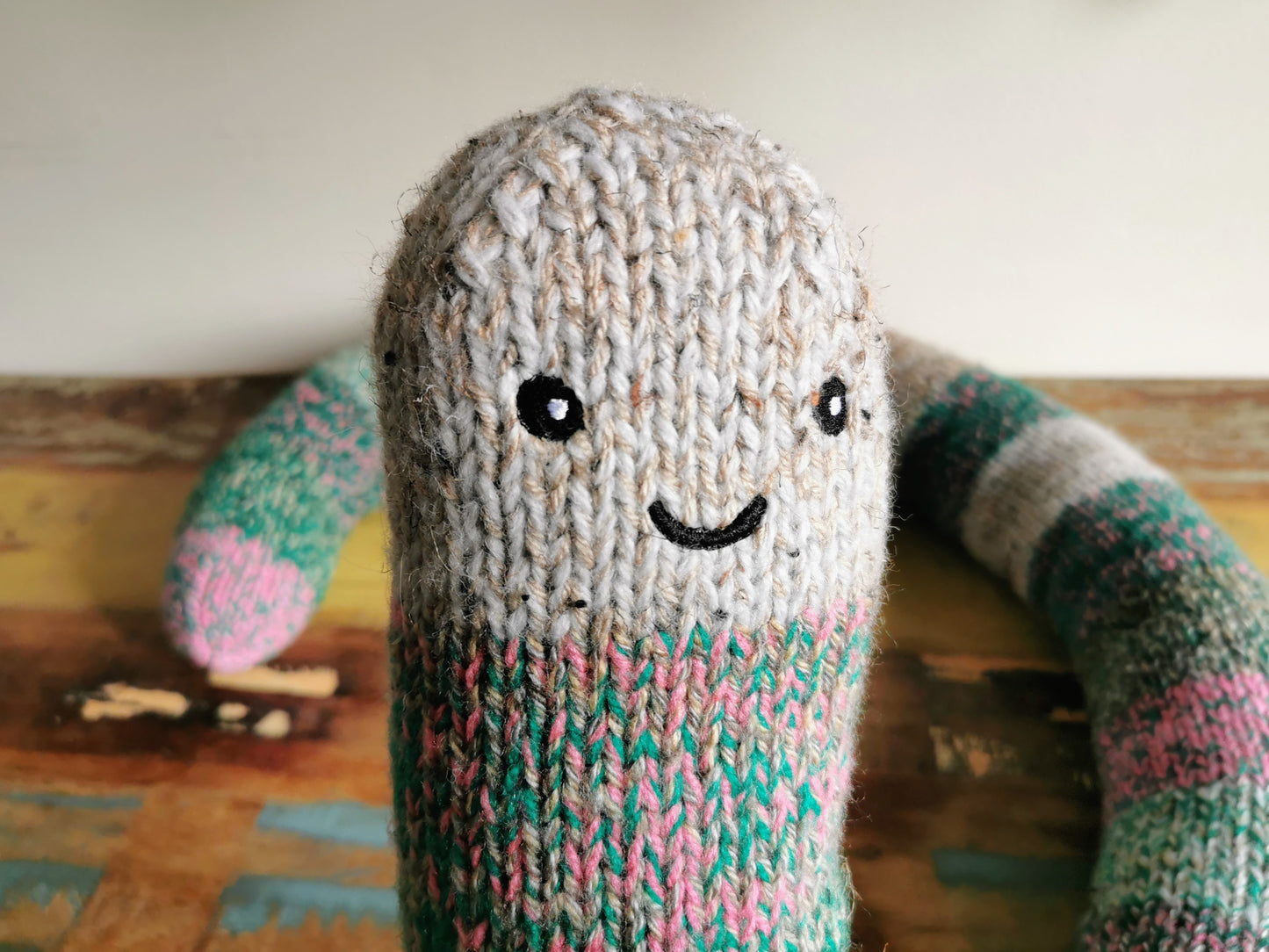 Giant hand knitted worm, chubby fantasy worm, odd giant creature, scrap yarn creature, knitted wool worm, funny odd gift, 165cm
