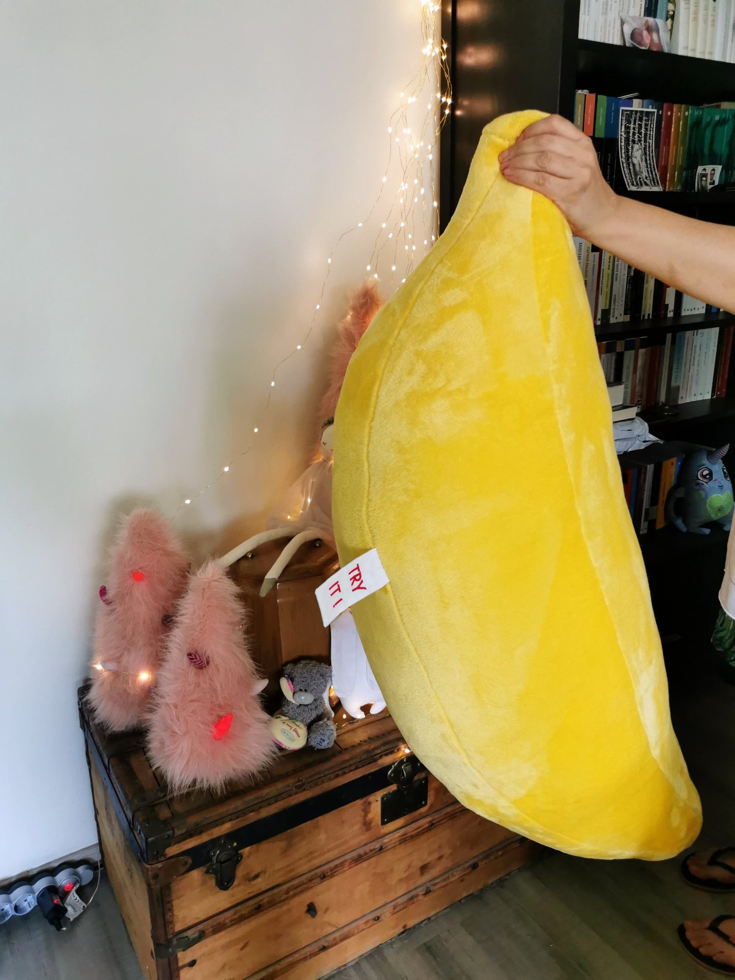 Giant Plush Banana, funny fantasy plushie, odd art toy, fun yellow home decor, Giant Ripe Banana 100 cm