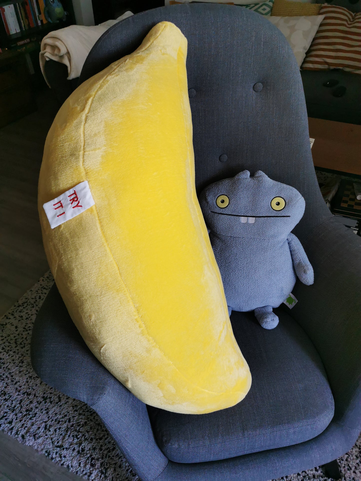 Giant Plush Banana, funny fantasy plushie, odd art toy, fun yellow home decor, Giant Ripe Banana 100 cm