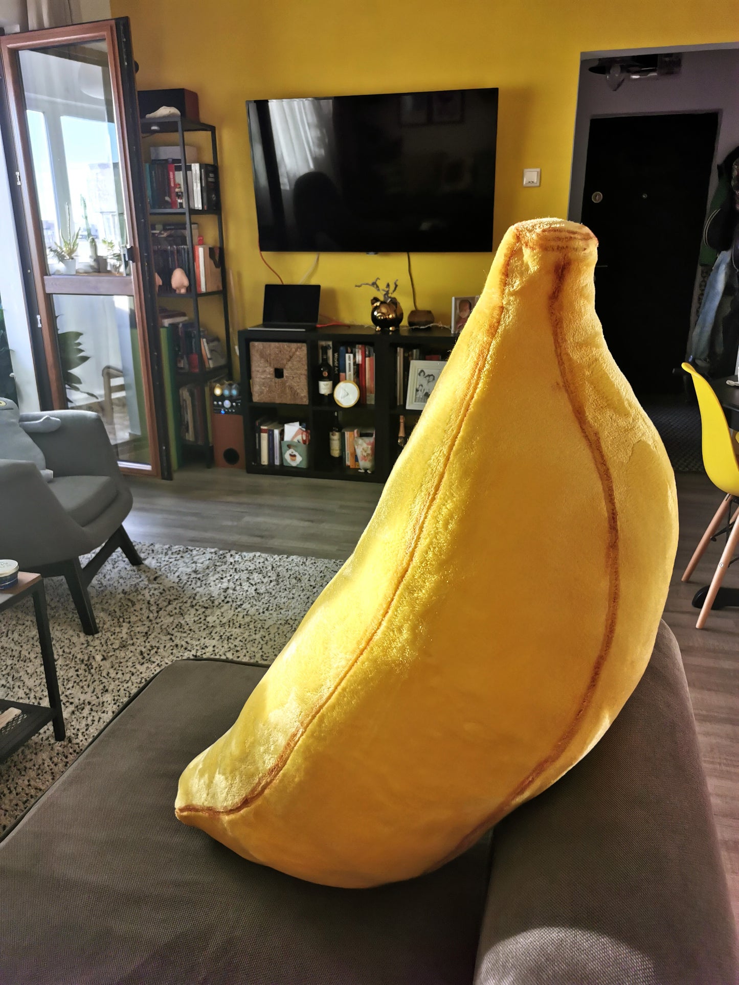 Giant Plush Banana, funny fantasy plushie, odd art toy, fun yellow home decor, Giant Ripe Banana 100 cm
