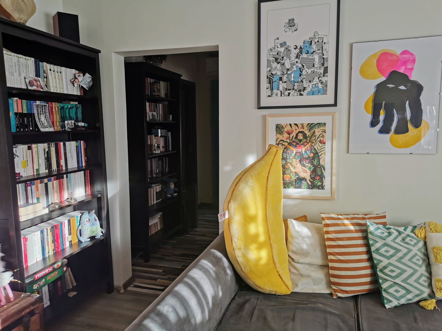 Giant Plush Banana, funny fantasy plushie, odd art toy, fun yellow home decor, Giant Ripe Banana 100 cm