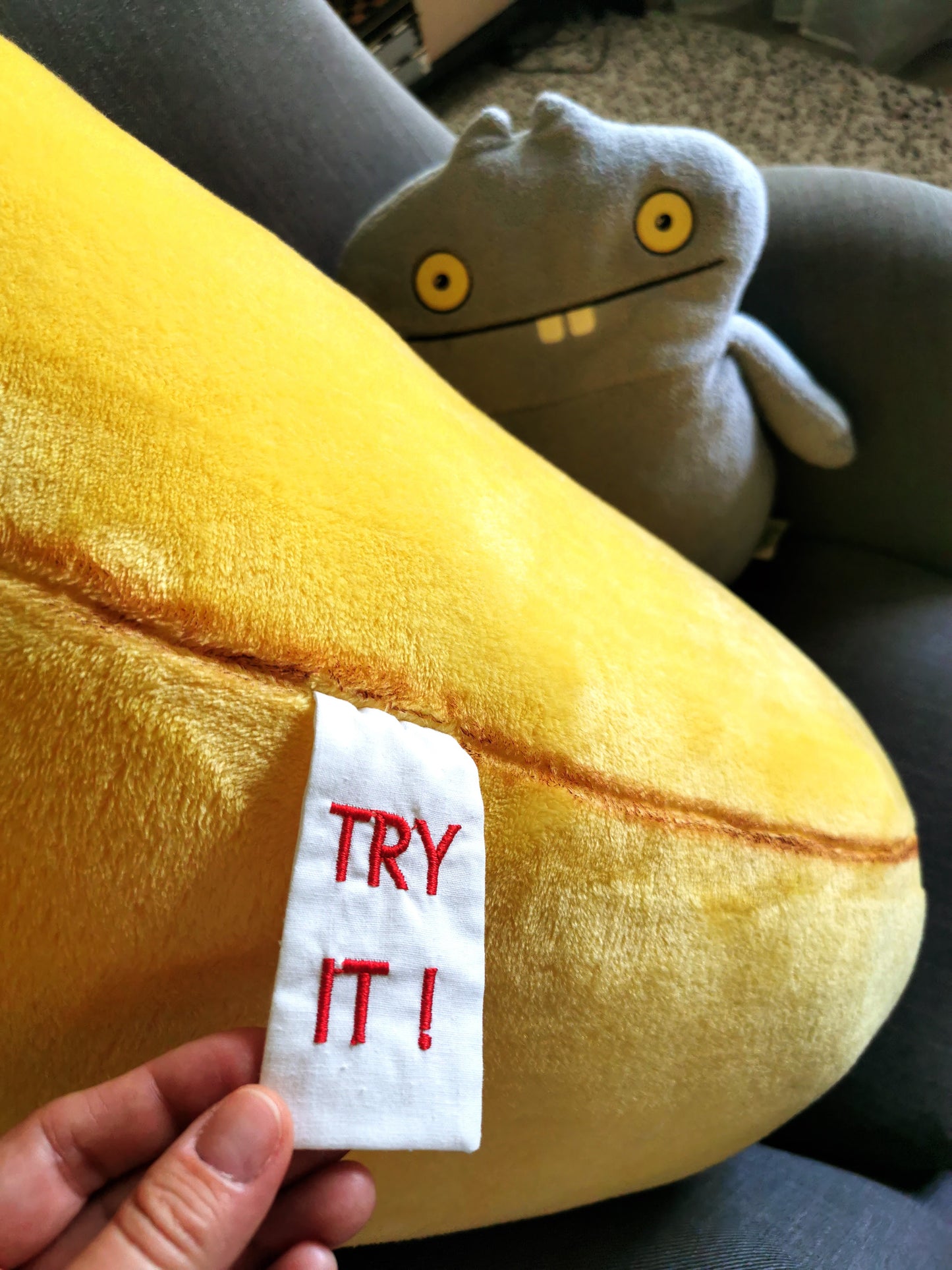 Giant Plush Banana, funny fantasy plushie, odd art toy, fun yellow home decor, Giant Ripe Banana 100 cm
