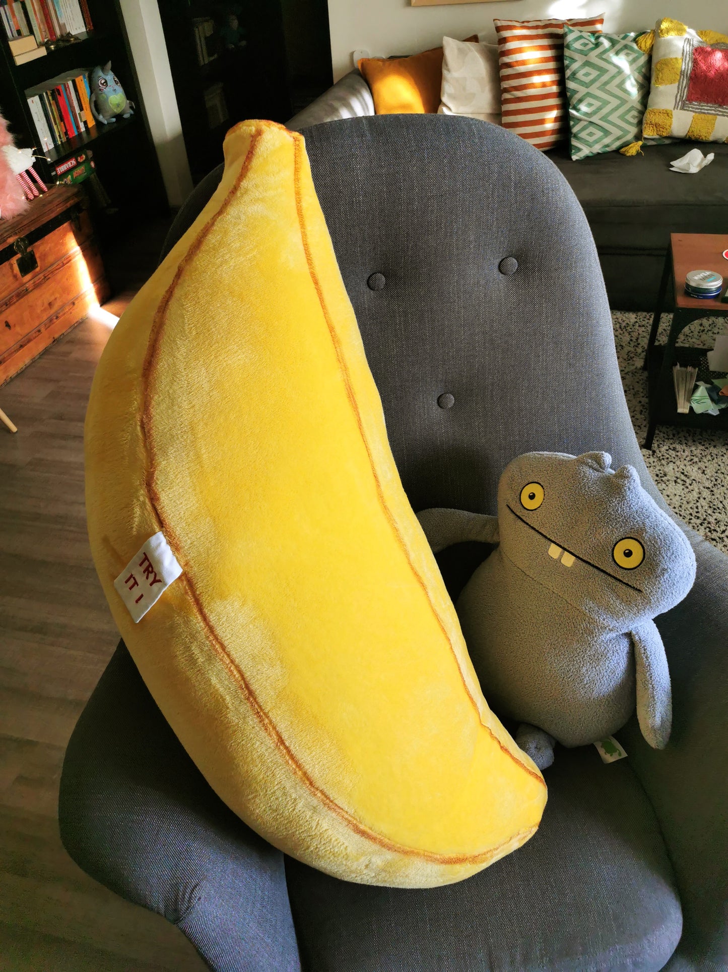 Giant Plush Banana, funny fantasy plushie, odd art toy, fun yellow home decor, Giant Ripe Banana 100 cm
