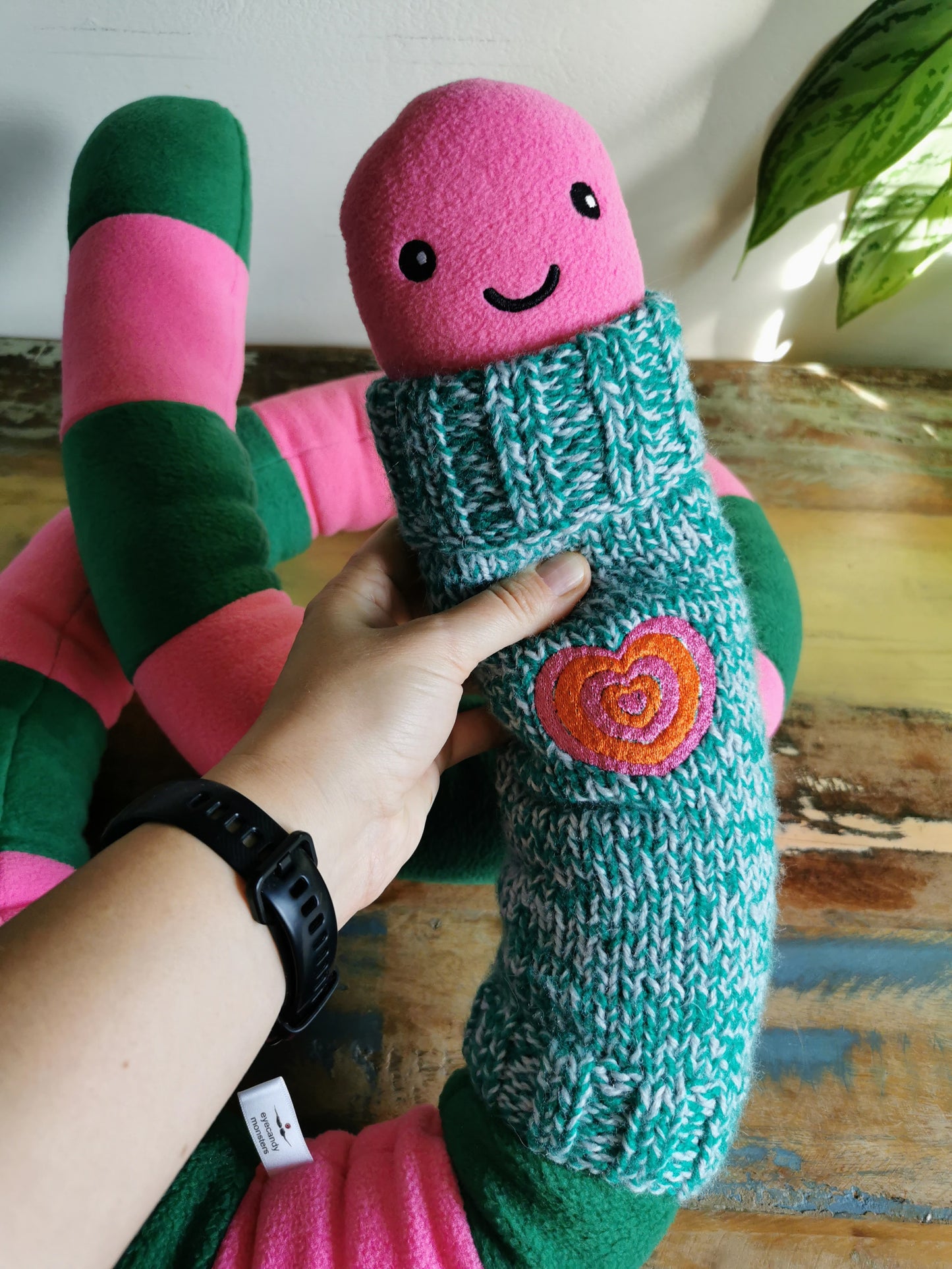 Giant plush worm with knitted turtleneck, Love message plushie, Worm with love message, 200cm