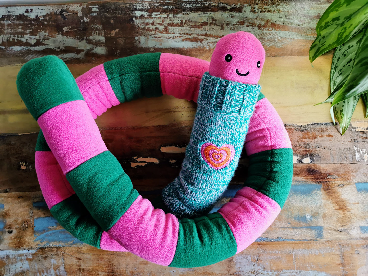 Giant plush worm with knitted turtleneck, Love message plushie, Worm with love message, 200cm