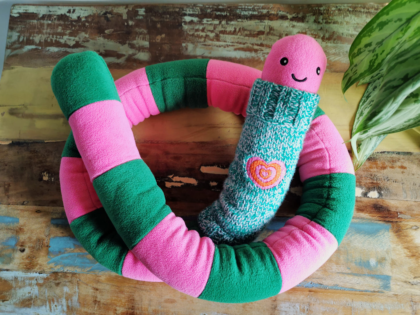 Giant plush worm with knitted turtleneck, Love message plushie, Worm with love message, 200cm