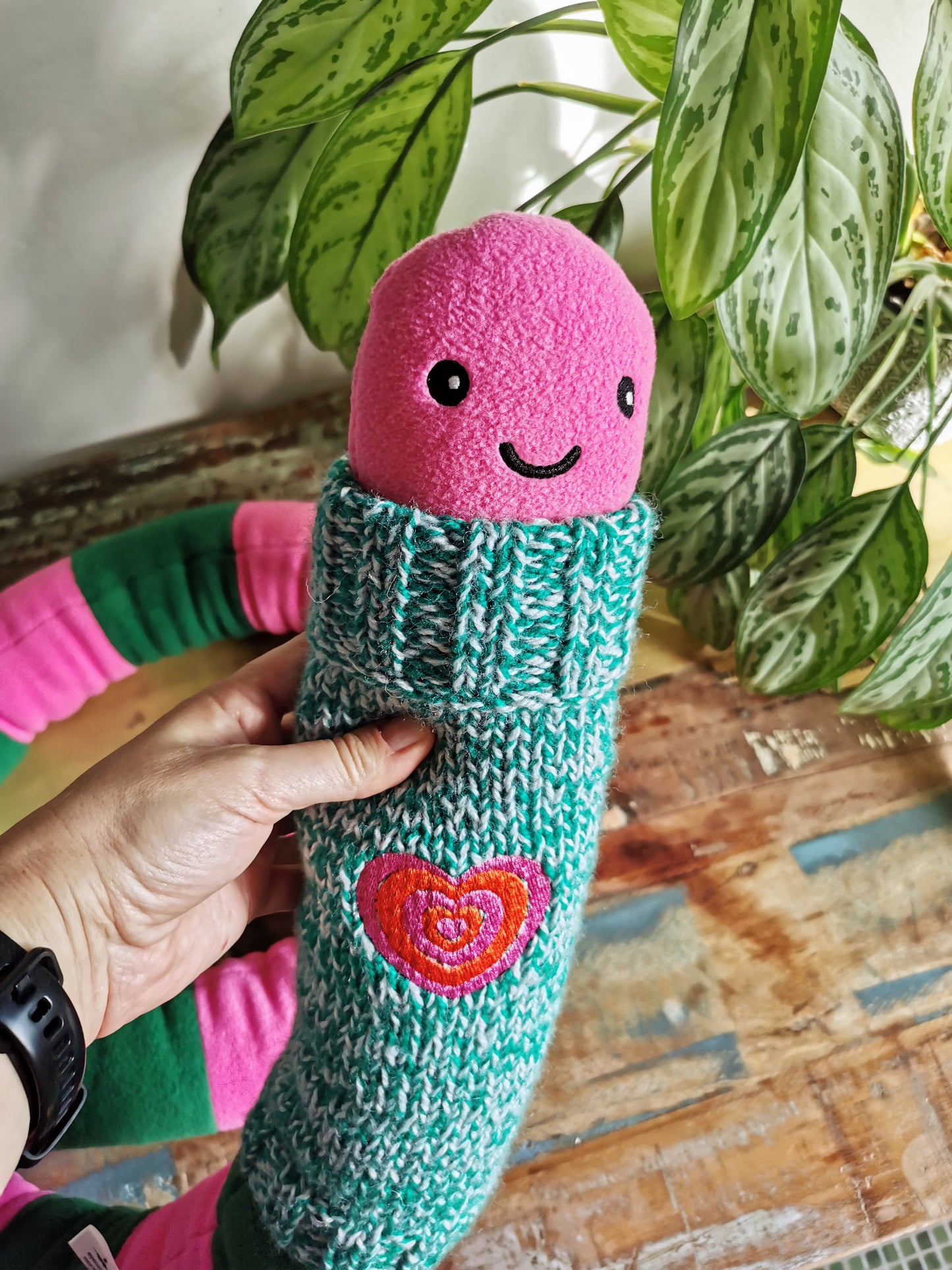 Giant plush worm with knitted turtleneck, Love message plushie, Worm with love message, 200cm