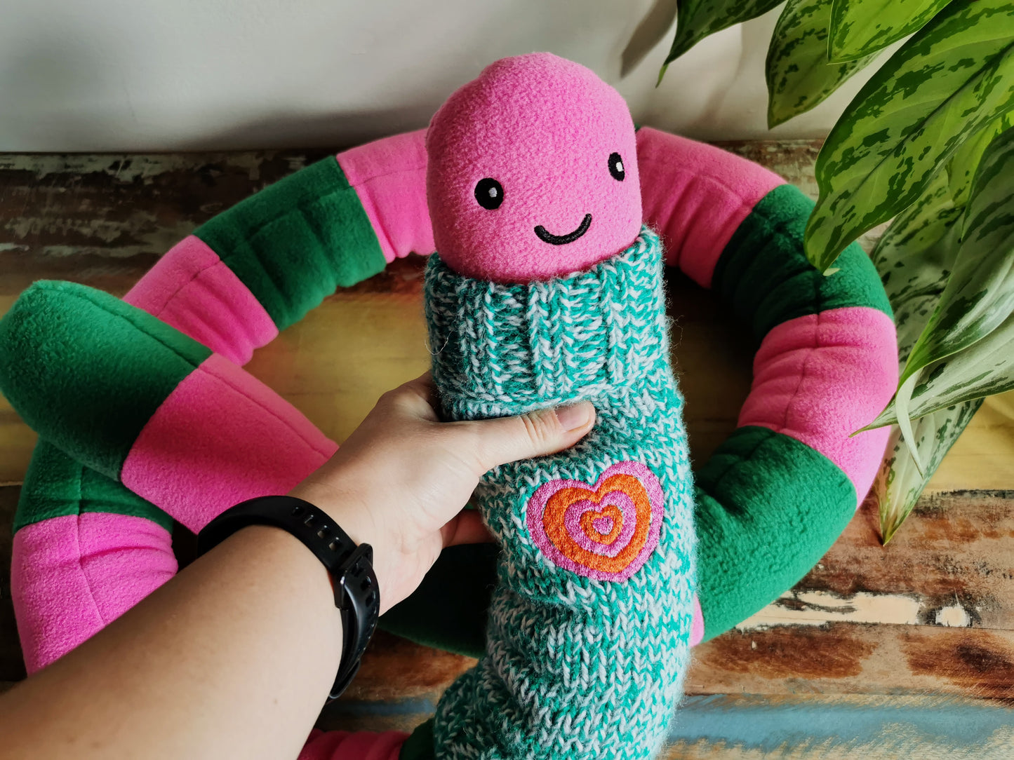 Giant plush worm with knitted turtleneck, Love message plushie, Worm with love message, 200cm