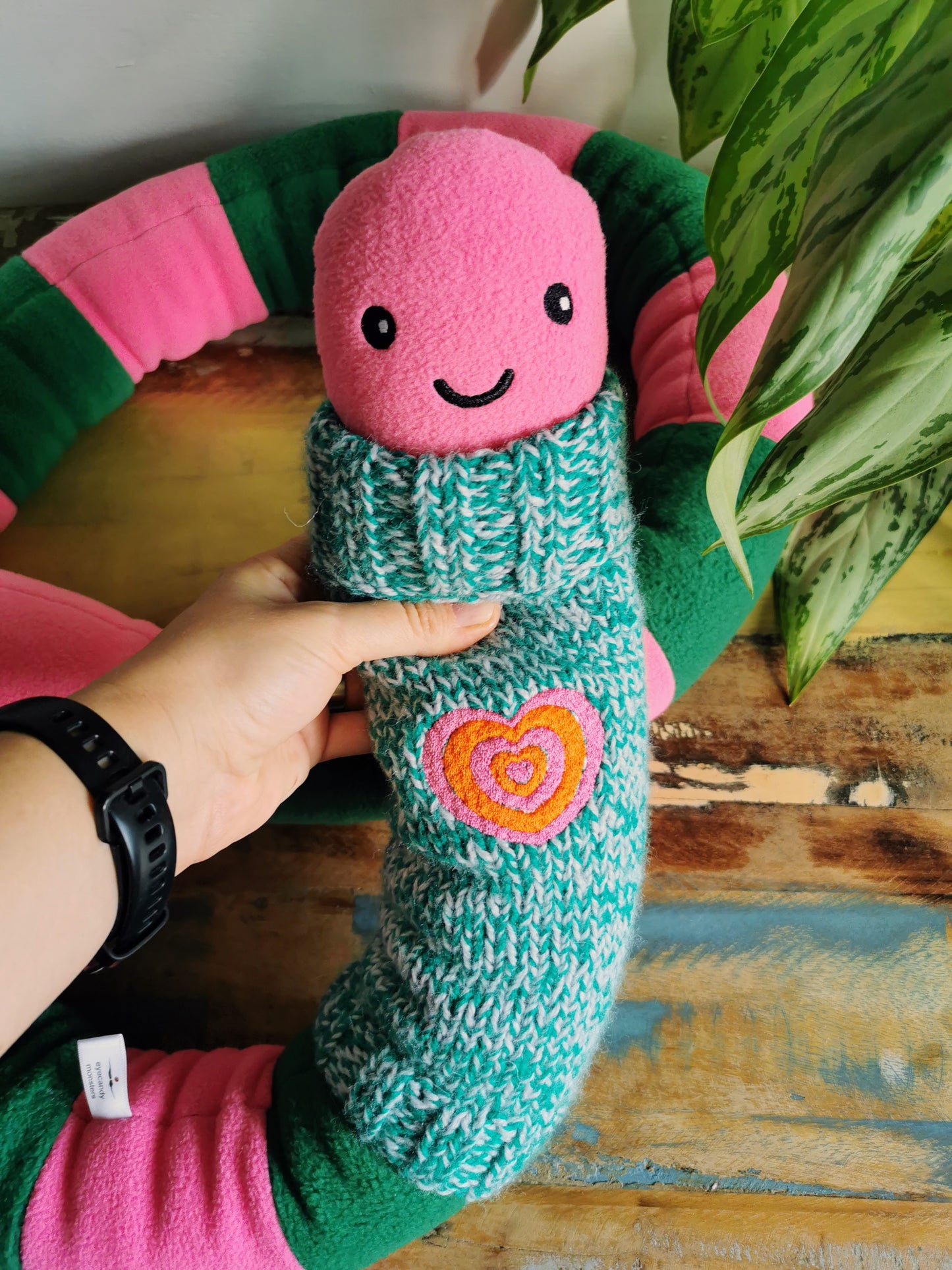 Giant plush worm with knitted turtleneck, Love message plushie, Worm with love message, 200cm