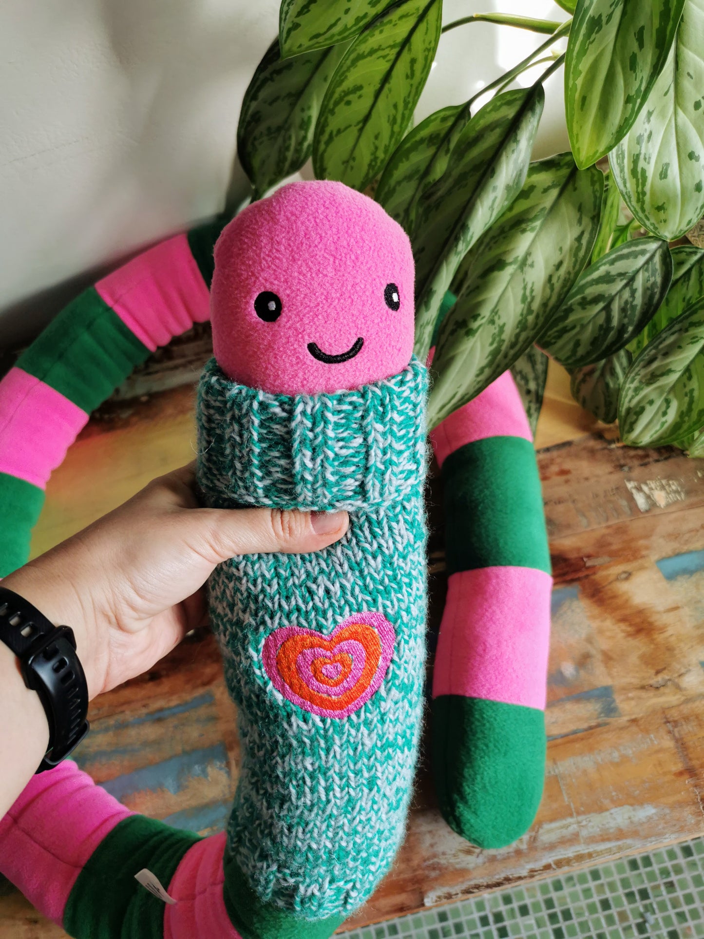 Giant plush worm with knitted turtleneck, Love message plushie, Worm with love message, 200cm