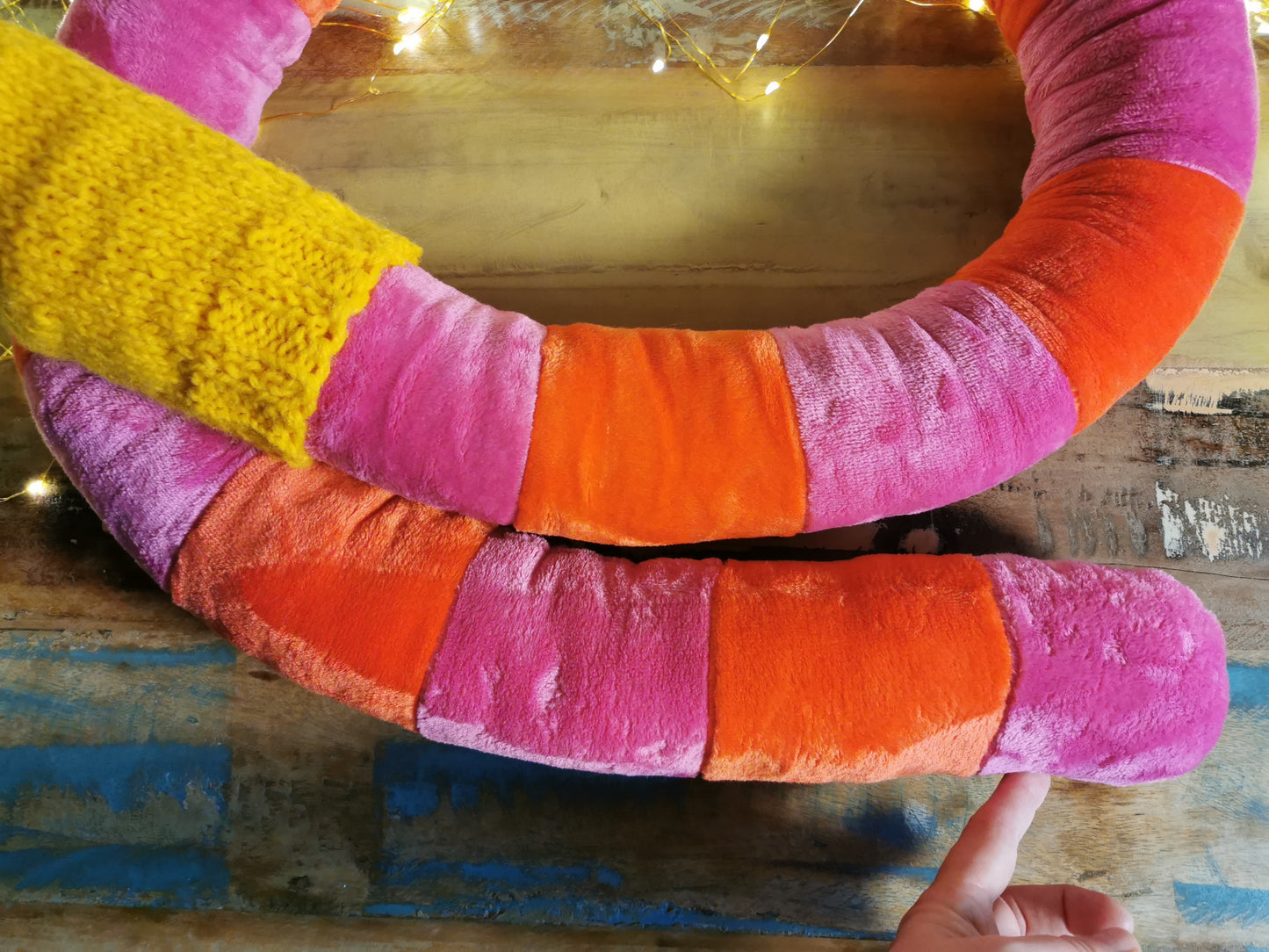 Giant Worm Plush with knitted sweater, Orange-Pink 200cm, fun smiley extra large plush