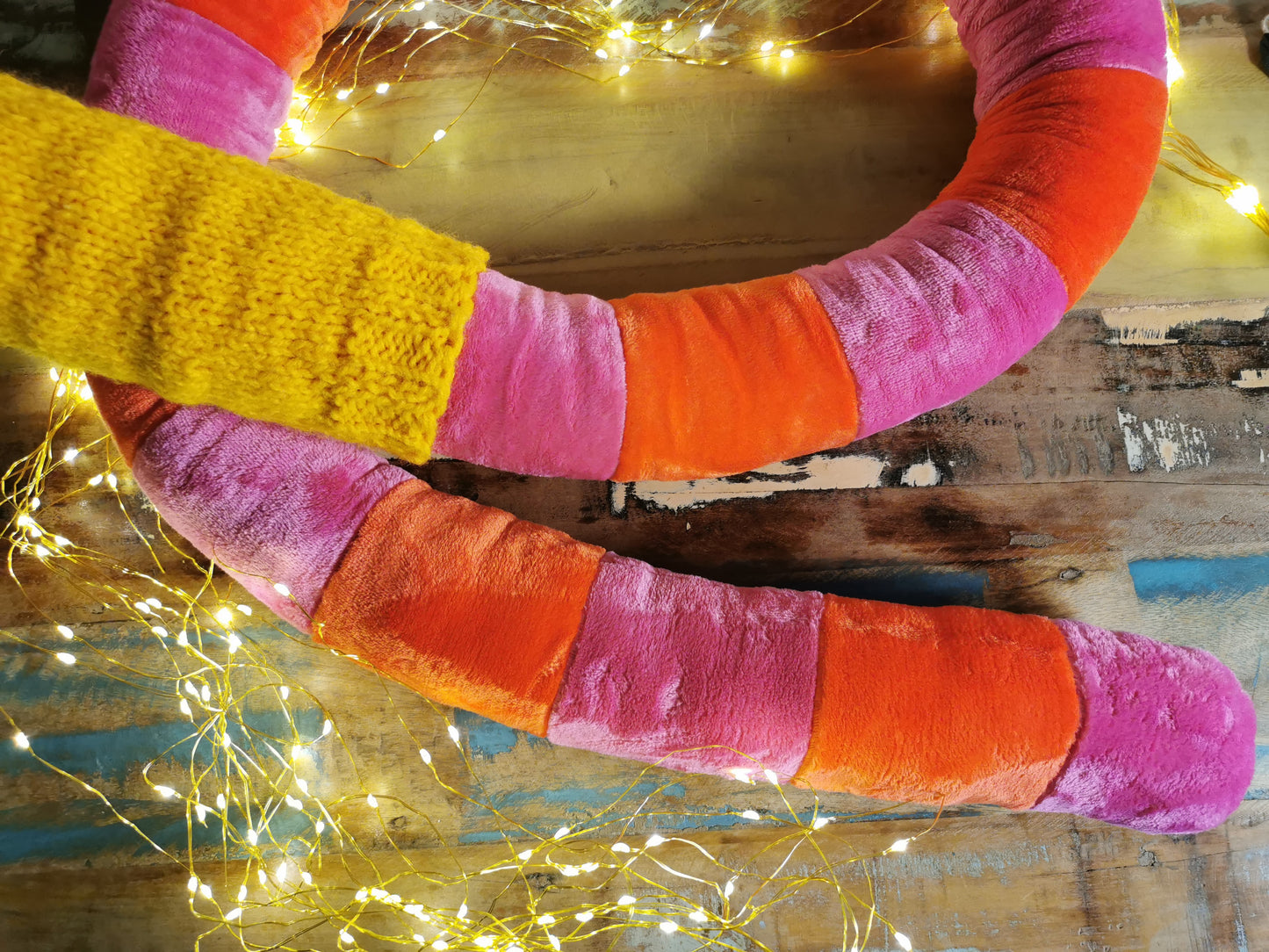 Giant Worm Plush with knitted sweater, Orange-Pink 200cm, fun smiley extra large plush