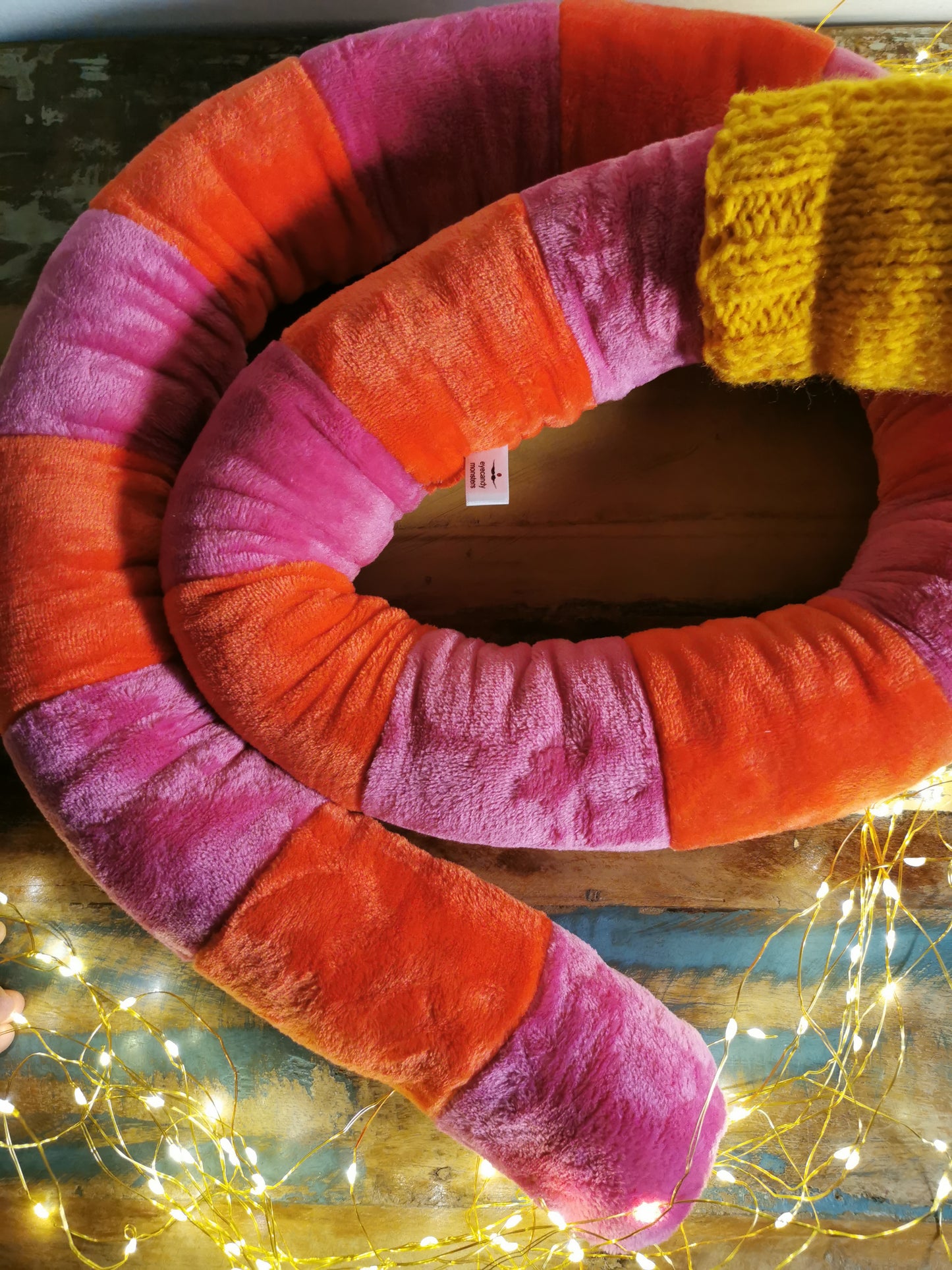 Giant Worm Plush with knitted sweater, Orange-Pink 200cm, fun smiley extra large plush