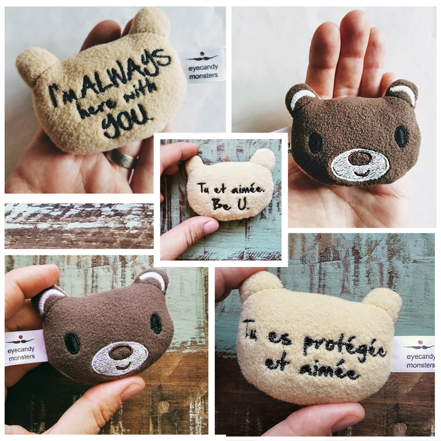 5 Pocket bears plush with 5 embroidered texts, pack of 5 gifts for 5 friends