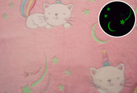 Custom Glow in the Dark Blanket Personalized Rainbow Unicorn Kitty Blanket Fluffy Blanket Nap Blanket Pink Gifts Unicorn cat soothing plush