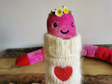 Vierme uriaș de pluș cu pulover tricotat pe gât, vierme friguros cu pulover gros si mesaj de dragoste, Roșu/ Roz 200cm, creatură amuzantă , jucărie de colecție originală