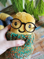 Giant Mustard EarthWorm Plush with knitted turtleneck, funny fantasy odd creature, Mustard-Grey, 200cm