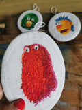 Don't Hug me I'm Scared inspired embroidery wall art, set of 3 ornaments