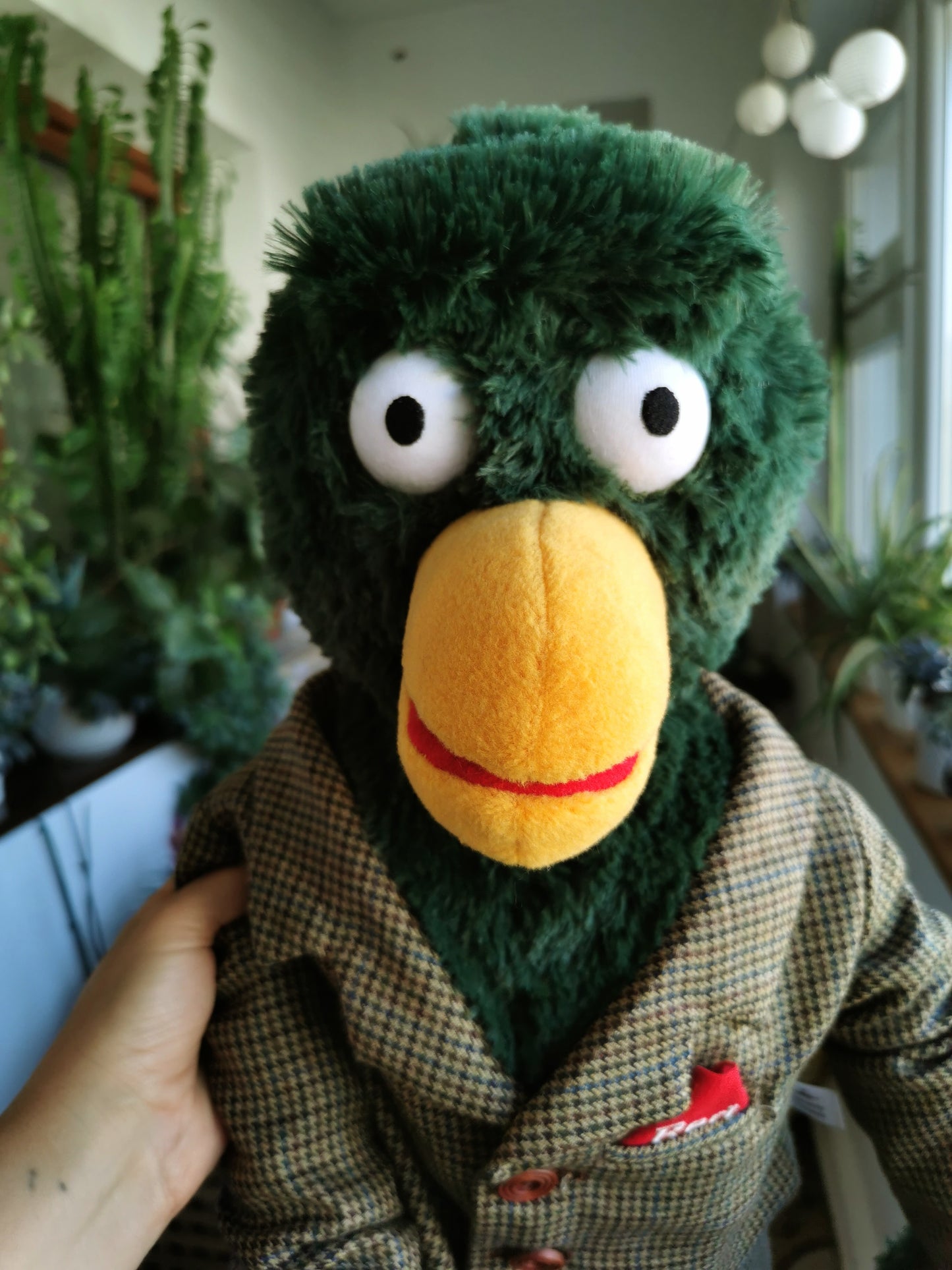 David Duck, Don't Hug Me I'm Scared replica collector's plush, Custom green duck plush inspired by DHMIS, David duck in suit 50 cm