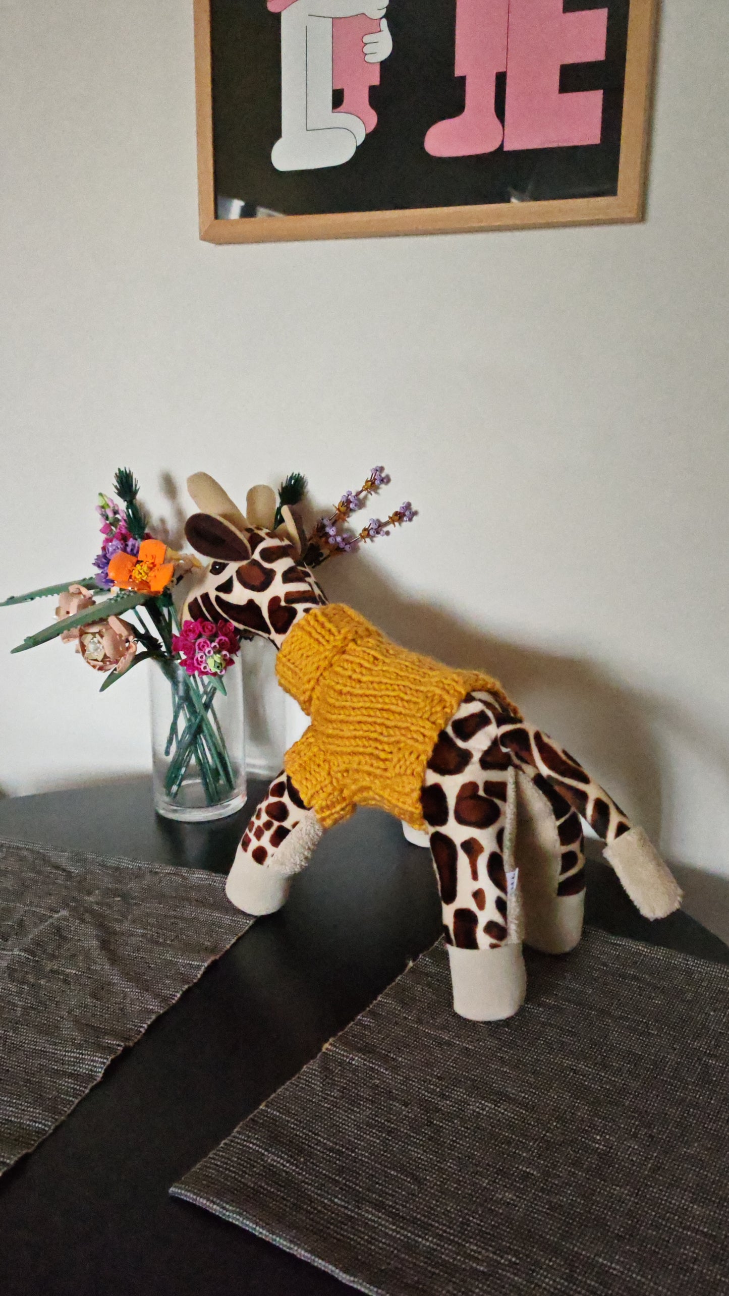 Custom plush baby giraffe, Giffy, soft and light weight stuffed animal with weighted beads, 50/40 cm