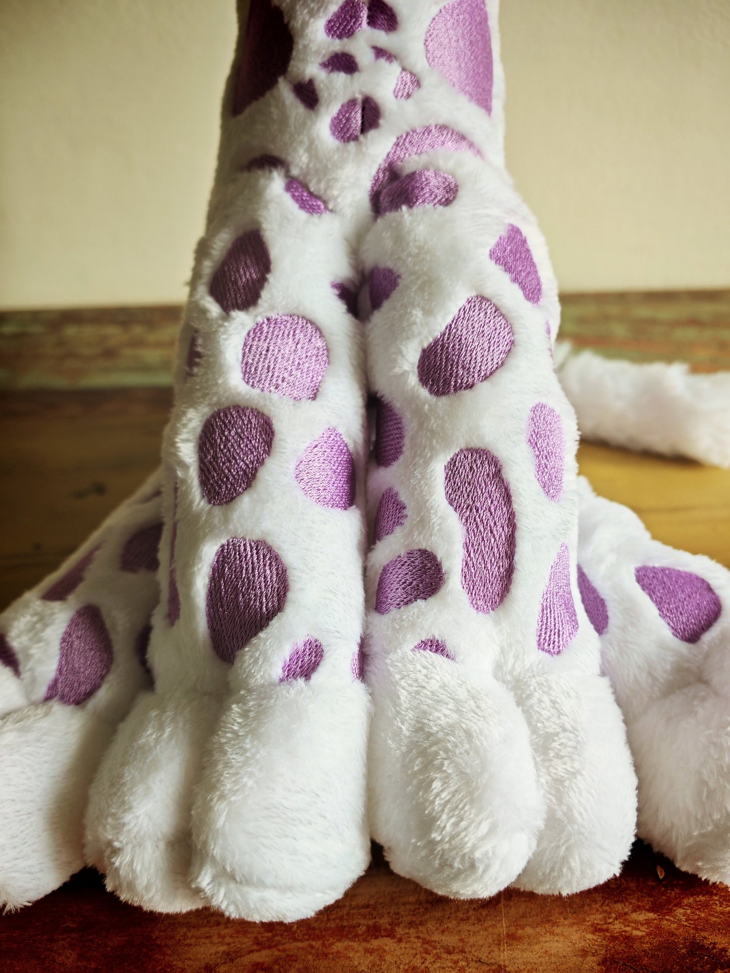 Handmade Giraffe Plush Toy – 28cm Soft Stuffed Animal with Embroidered Patches – Giraffe Calf - Custom Baby Gift or Kids Plushie Toddler Safe & Collectible / White-Purple