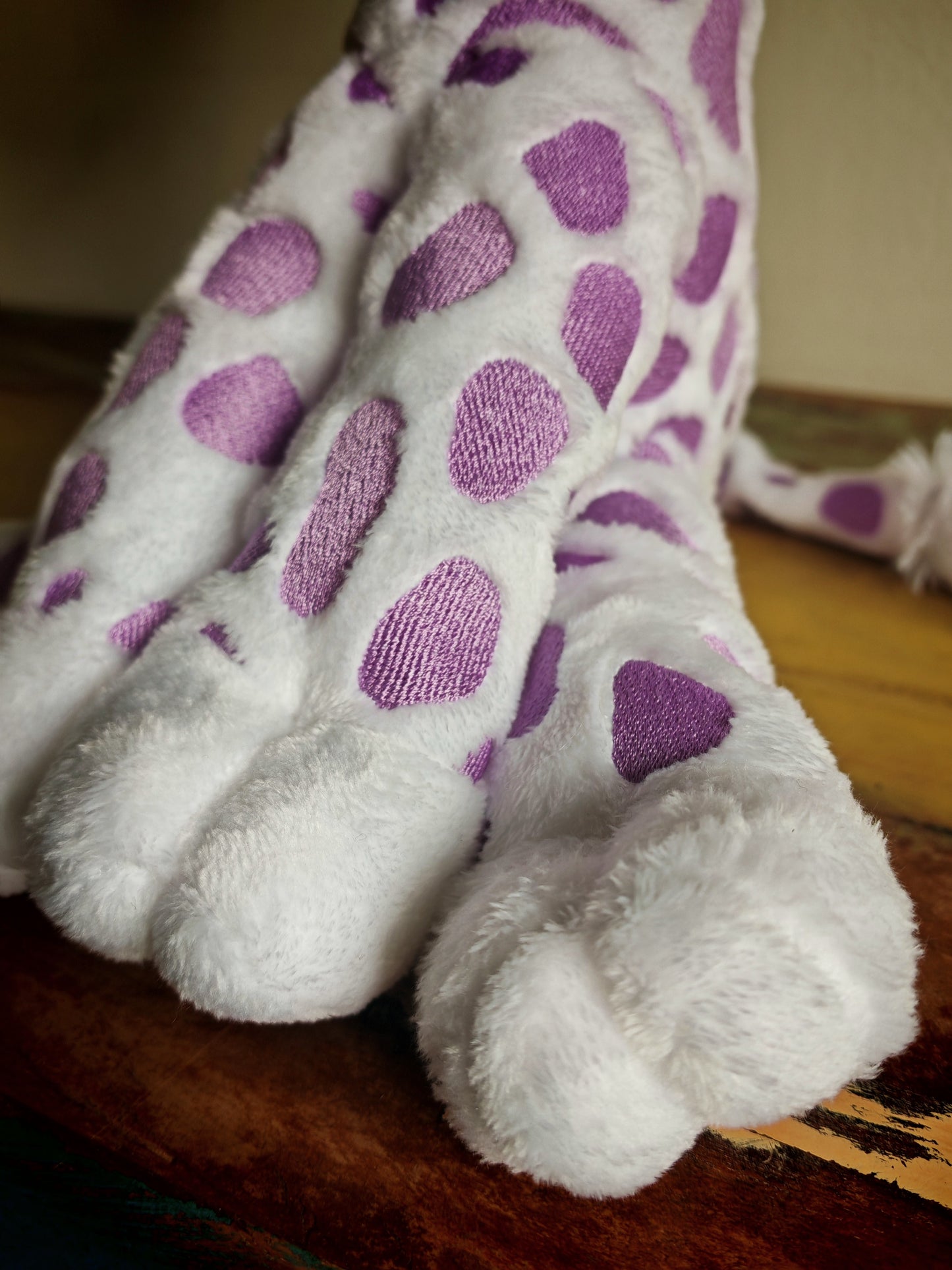 Handmade Giraffe Plush Toy – 28cm Soft Stuffed Animal with Embroidered Patches – Giraffe Calf - Custom Baby Gift or Kids Plushie Toddler Safe & Collectible / White-Purple