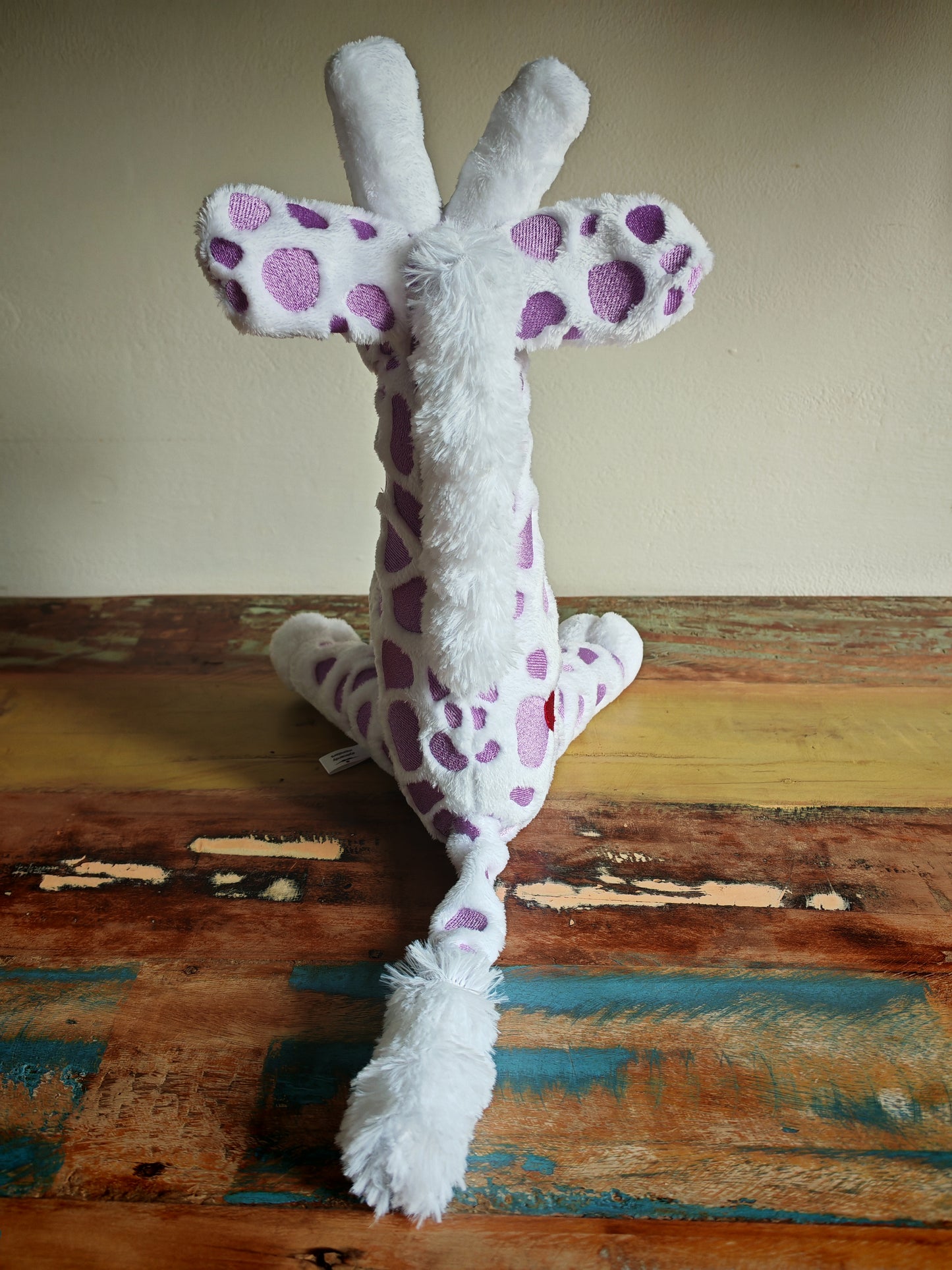 Handmade Giraffe Plush Toy – 28cm Soft Stuffed Animal with Embroidered Patches – Giraffe Calf - Custom Baby Gift or Kids Plushie Toddler Safe & Collectible / White-Purple