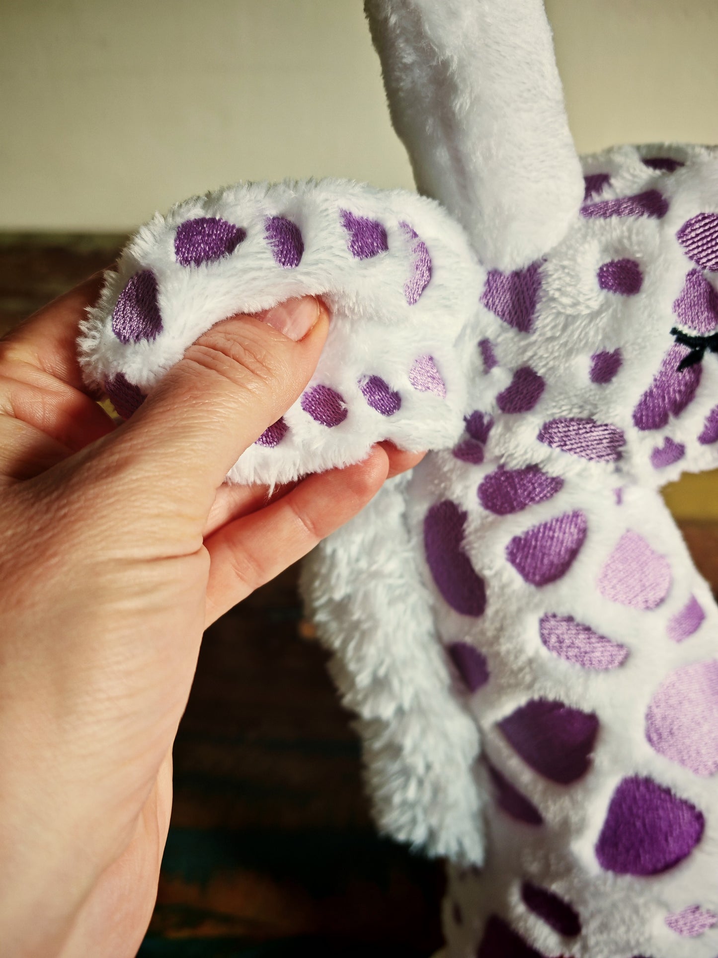 Handmade Giraffe Plush Toy – 28cm Soft Stuffed Animal with Embroidered Patches – Giraffe Calf - Custom Baby Gift or Kids Plushie Toddler Safe & Collectible / White-Purple