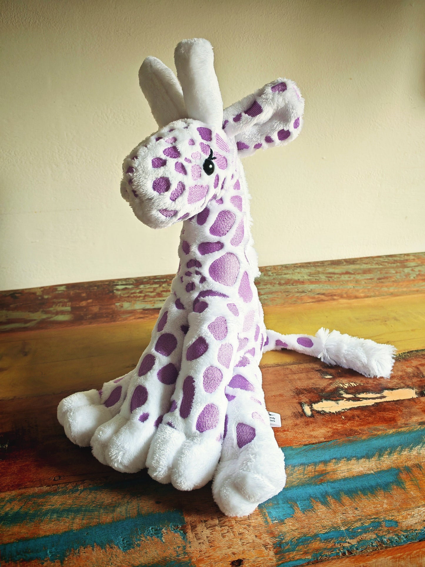Handmade Giraffe Plush Toy – 28cm Soft Stuffed Animal with Embroidered Patches – Giraffe Calf - Custom Baby Gift or Kids Plushie Toddler Safe & Collectible / White-Purple