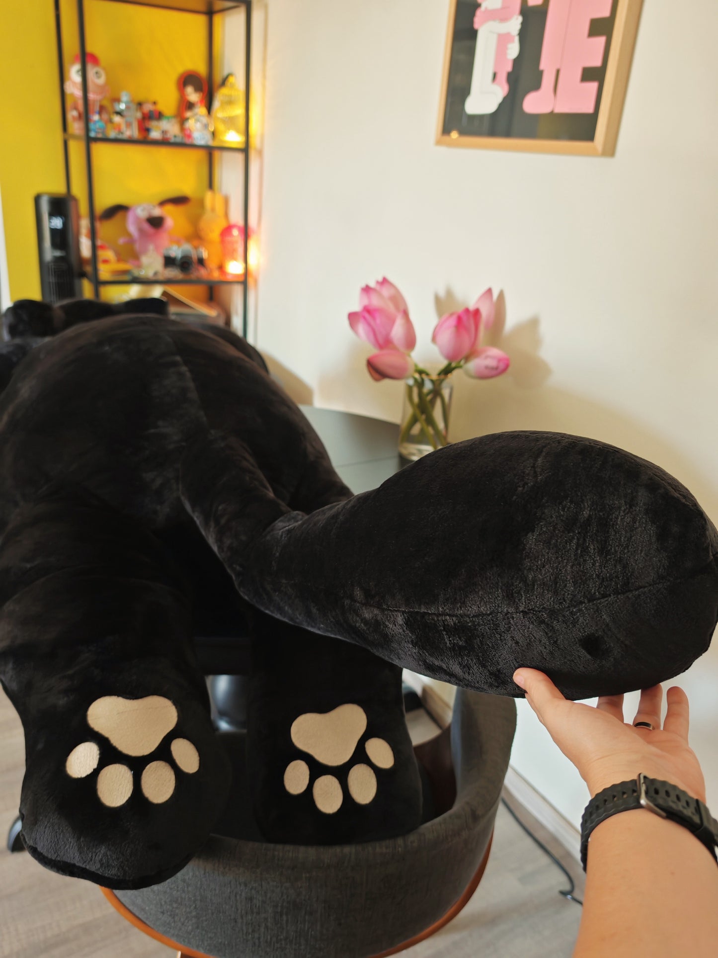 Giant black cat plush 183 cm, replica plush cat Komi Can't Communicate (Manga series) as a human size plush