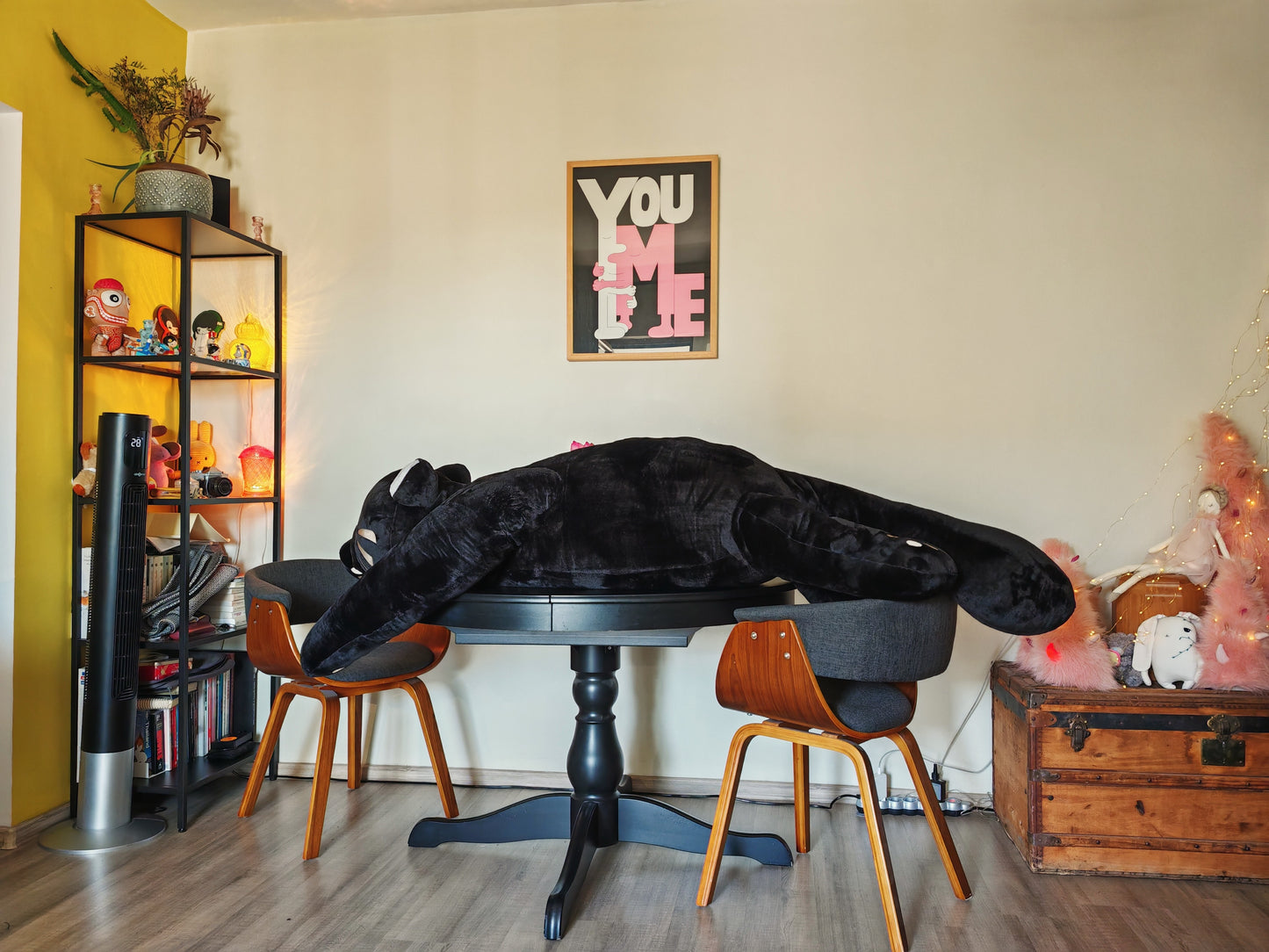 Giant black cat plush 183 cm, replica plush cat Komi Can't Communicate (Manga series) as a human size plush